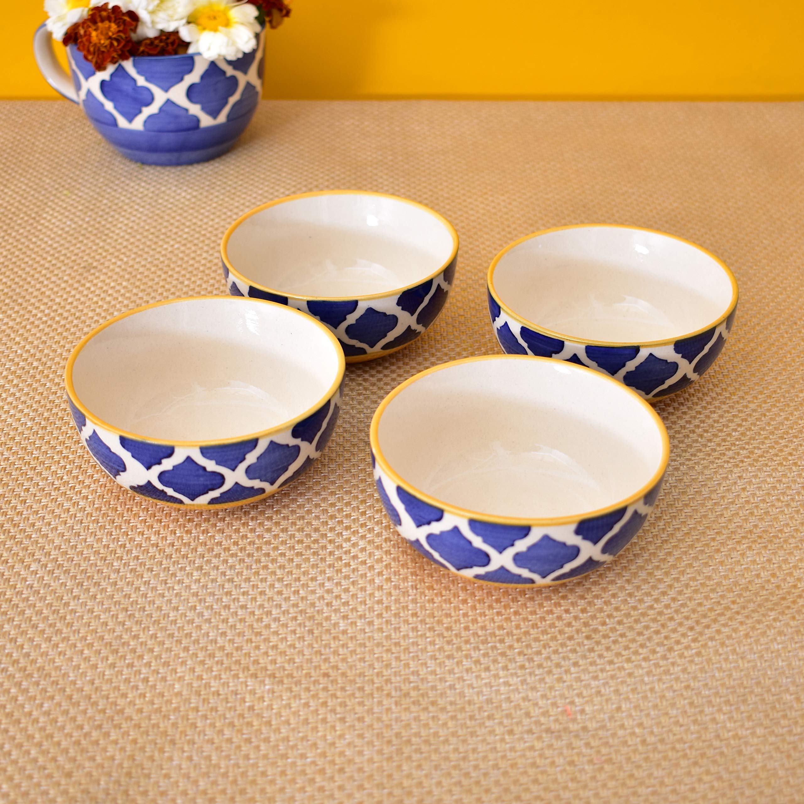 Kunhar Ceramic Hand Painted Dessert Bowls - 200 Ml, 4 Pieces, Yellow - Image 3
