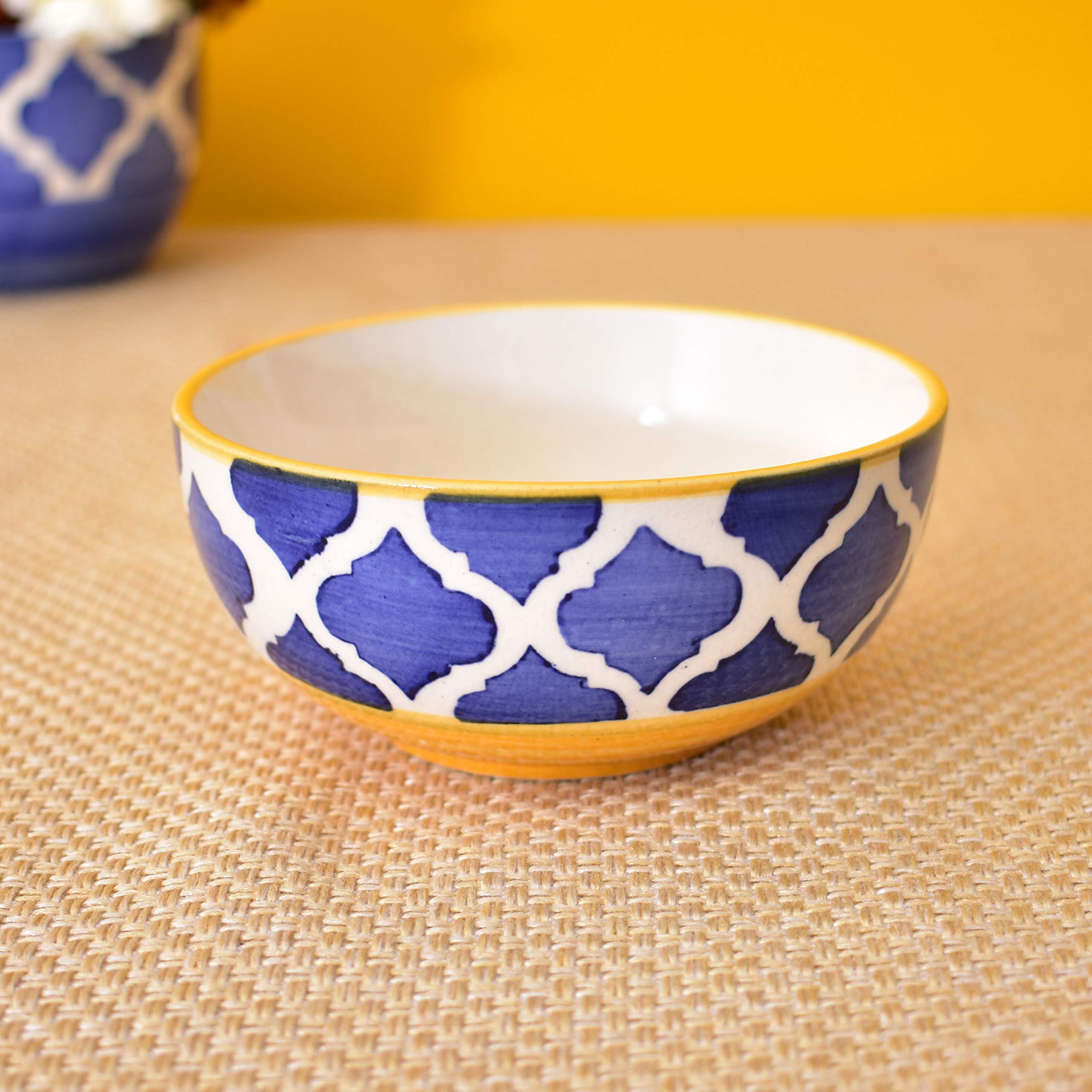 Kunhar Ceramic Hand Painted Dessert Bowls - 200 Ml, 4 Pieces, Yellow - Image 4