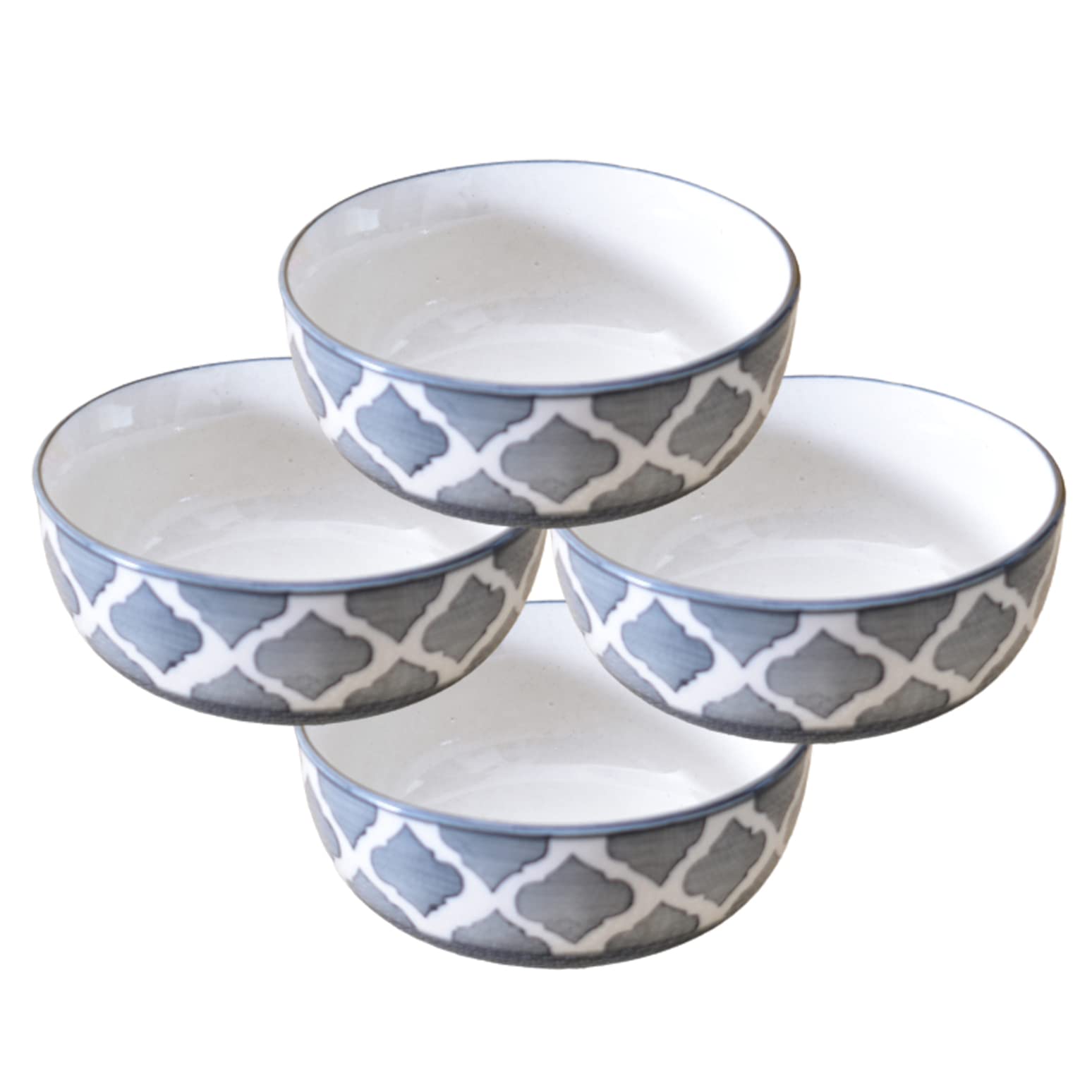 Kunhar Ceramic Hand Painted Dessert Bowls - 200 Ml, 4 Pieces, Grey