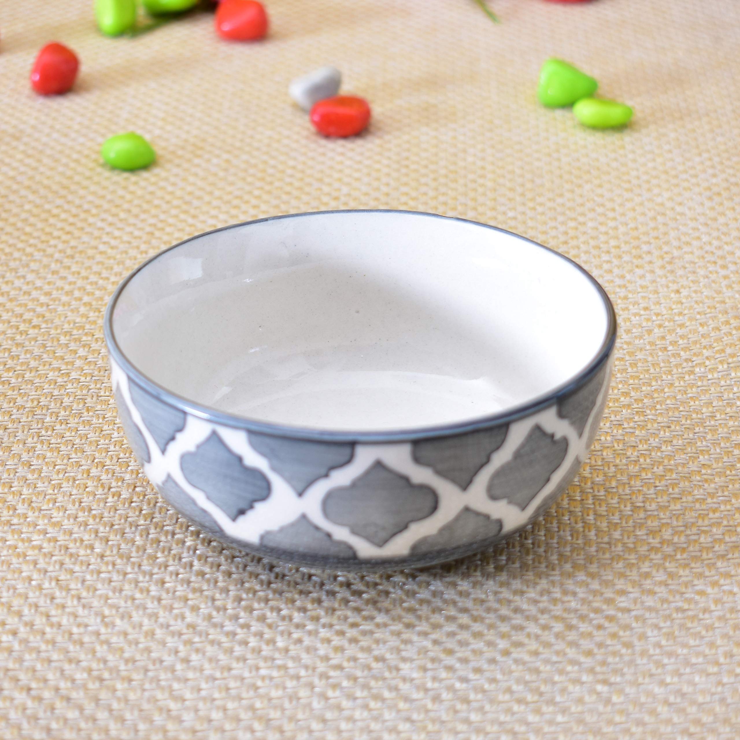 Kunhar Ceramic Hand Painted Dessert Bowls - 200 Ml, 4 Pieces, Grey - Image 3