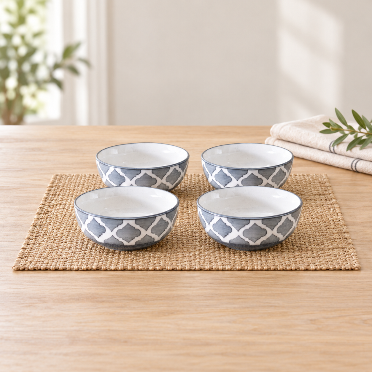 Kunhar Ceramic Hand Painted Dessert Bowls - 200 Ml, 4 Pieces, Grey