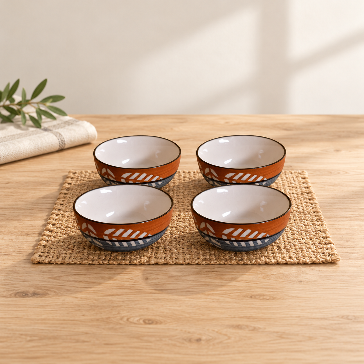Kunhar Ceramic Hand Painted Dessert Bowls - 200 Ml, 4 Pieces, Brown Grey