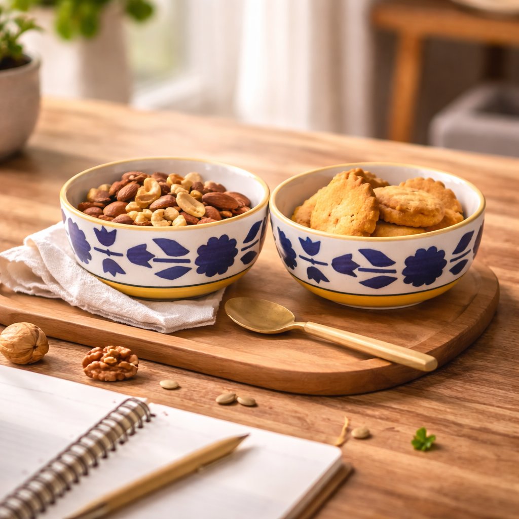Kunhar Ceramic Mixing Bowls, Microwave Safe Bowl for Kitchen, Freezer & Dishwasher, Ideal for Snacks, Rice, Salad, and Noodles - 800 ML, 2 Pieces, Yellow Blue Flower - Image 3