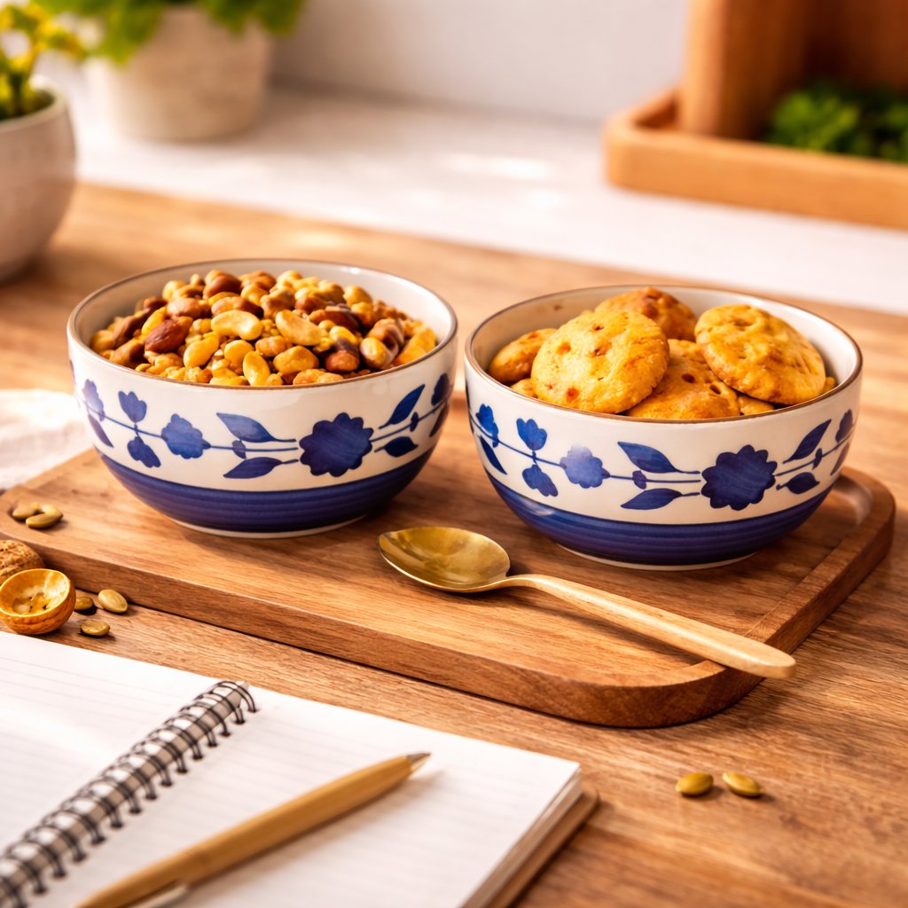 Kunhar Ceramic Mixing Bowls, Microwave Safe Bowl for Kitchen, Freezer & Dishwasher, Ideal for Snacks, Rice, Salad, and Noodles - 800 ML, 2 Pieces, Blue Flower - Image 4