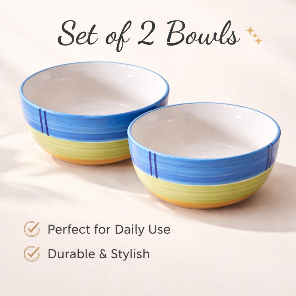 Kunhar Ceramic Mixing Bowls, Microwave Safe Bowl for Kitchen, Freezer & Dishwasher, Ideal for Snacks, Rice, Salad, and Noodles - 800 ML, 2 Pieces, Green - Image 6
