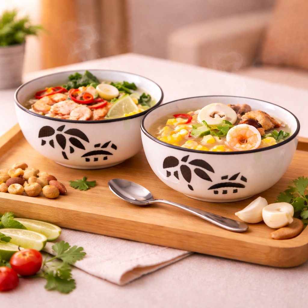 Kunhar Ceramic Mixing Bowls, Microwave Safe Bowl for Kitchen, Freezer & Dishwasher, Ideal for Snacks, Rice, Salad, and Noodles - 800 ML, 2 Pieces, White Coconut Tree - Image 3