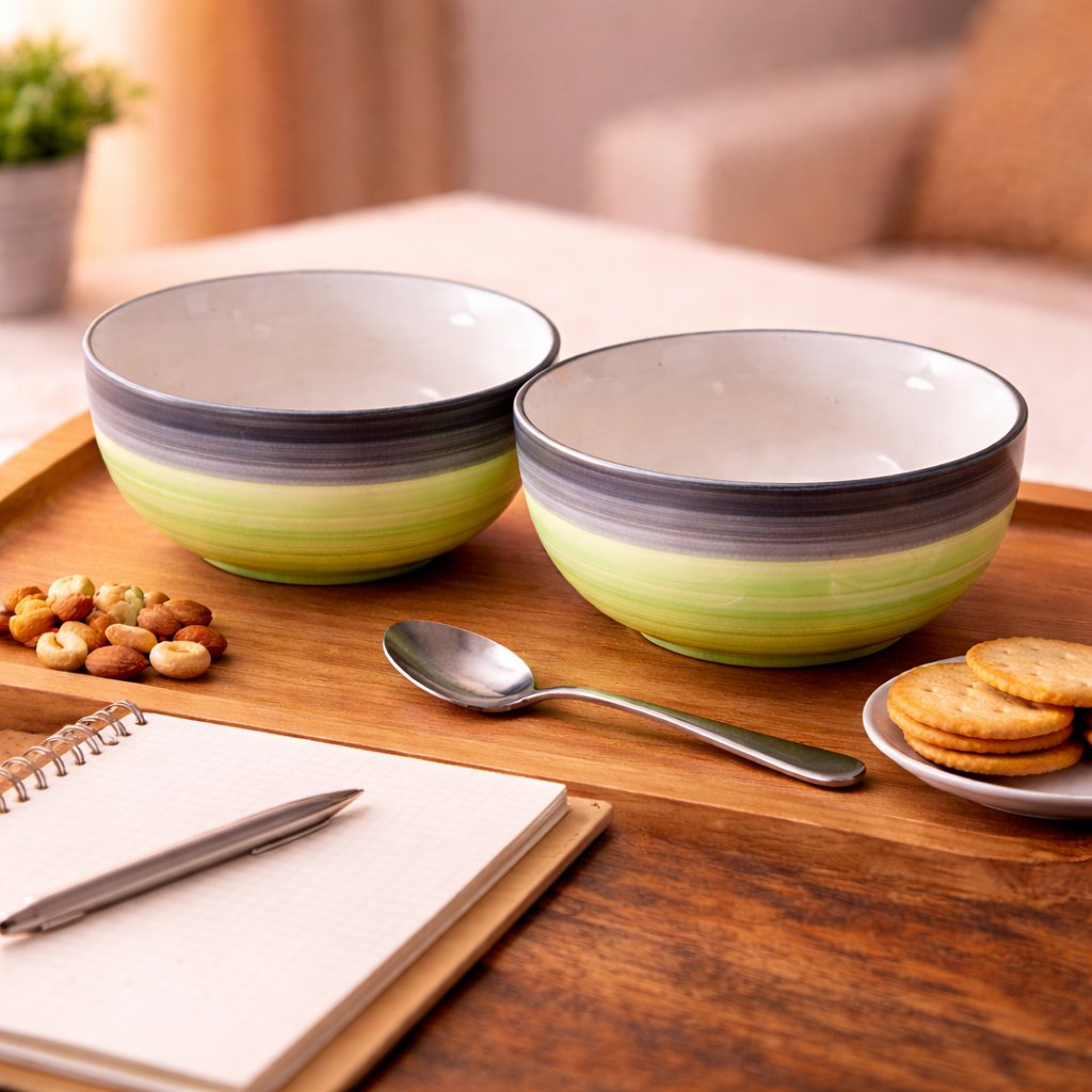 Kunhar Ceramic Mixing Bowls, Microwave Safe Bowl for Kitchen, Freezer & Dishwasher, Ideal for Snacks, Rice, Salad, and Noodles - 800 ML, 2 Pieces, Green Grey - Image 4