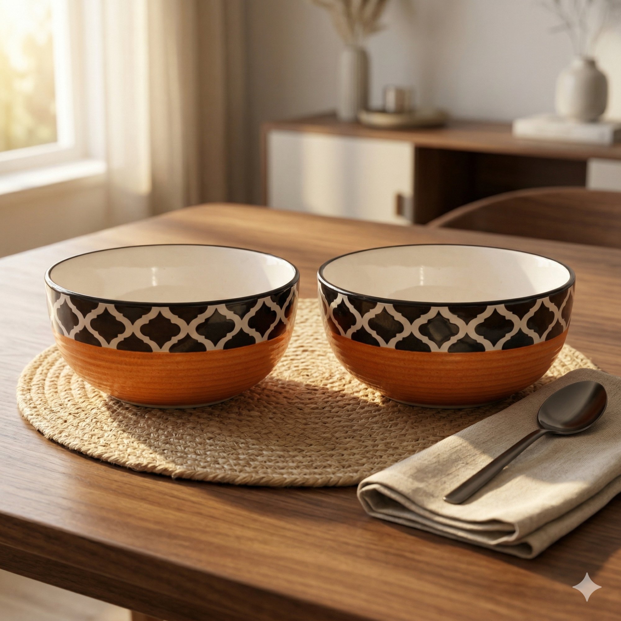 Kunhar Ceramic Mixing Bowls, Microwave Safe Bowl for Kitchen, Freezer & Dishwasher, Ideal for Snacks, Rice, Salad, and Noodles - 800 ML, 2 Pieces, Red Black Chidi