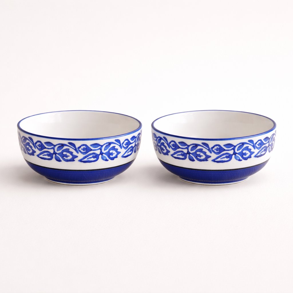 Kunhar Ceramic Mixing Bowls, Microwave Safe Bowl for Kitchen, Freezer & Dishwasher, Ideal for Snacks, Rice, Salad, and Noodles - 800 ML, 2 Pieces, Blue Vine - Image 2