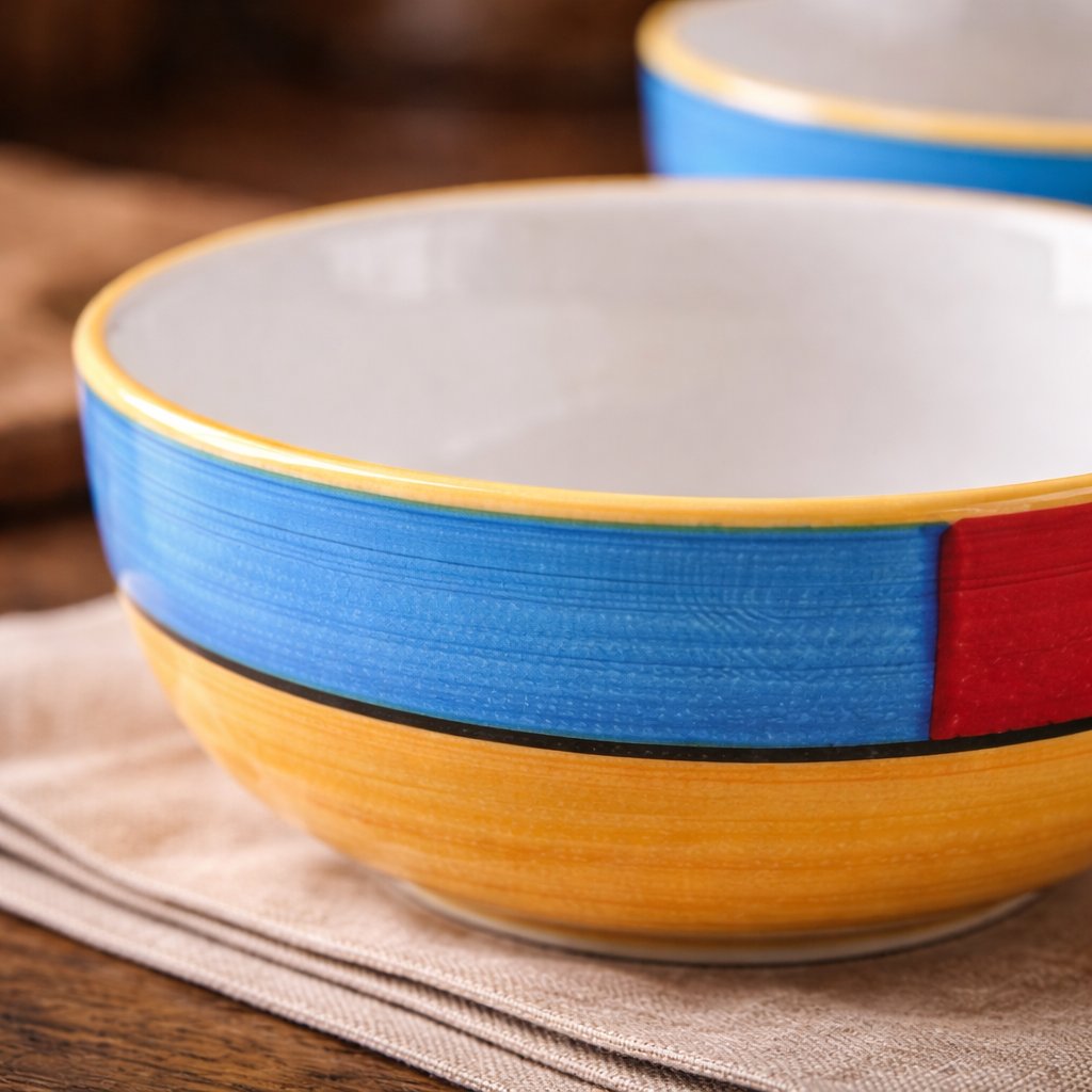 Kunhar Ceramic Mixing Bowls, Microwave Safe Bowl for Kitchen, Freezer & Dishwasher, Ideal for Snacks, Rice, Salad, and Noodles - 800 ML, 2 Pieces, Yellow Blue - Image 7