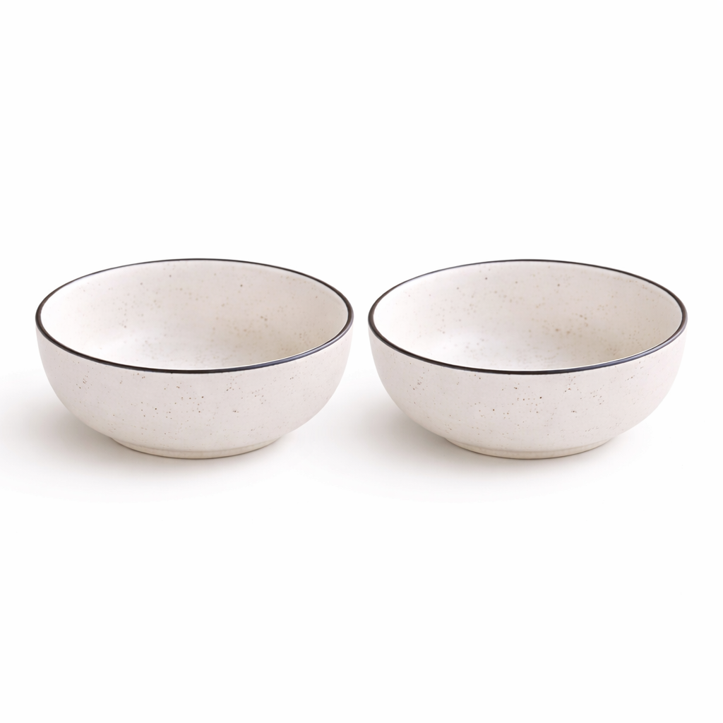 Kunhar Ceramic Mixing Bowls, Microwave Safe Bowl for Kitchen, Freezer & Dishwasher, Ideal for Snacks, Rice, Salad, and Noodles - 800 ML, 2 Pieces, White Matt Black Border - Image 2