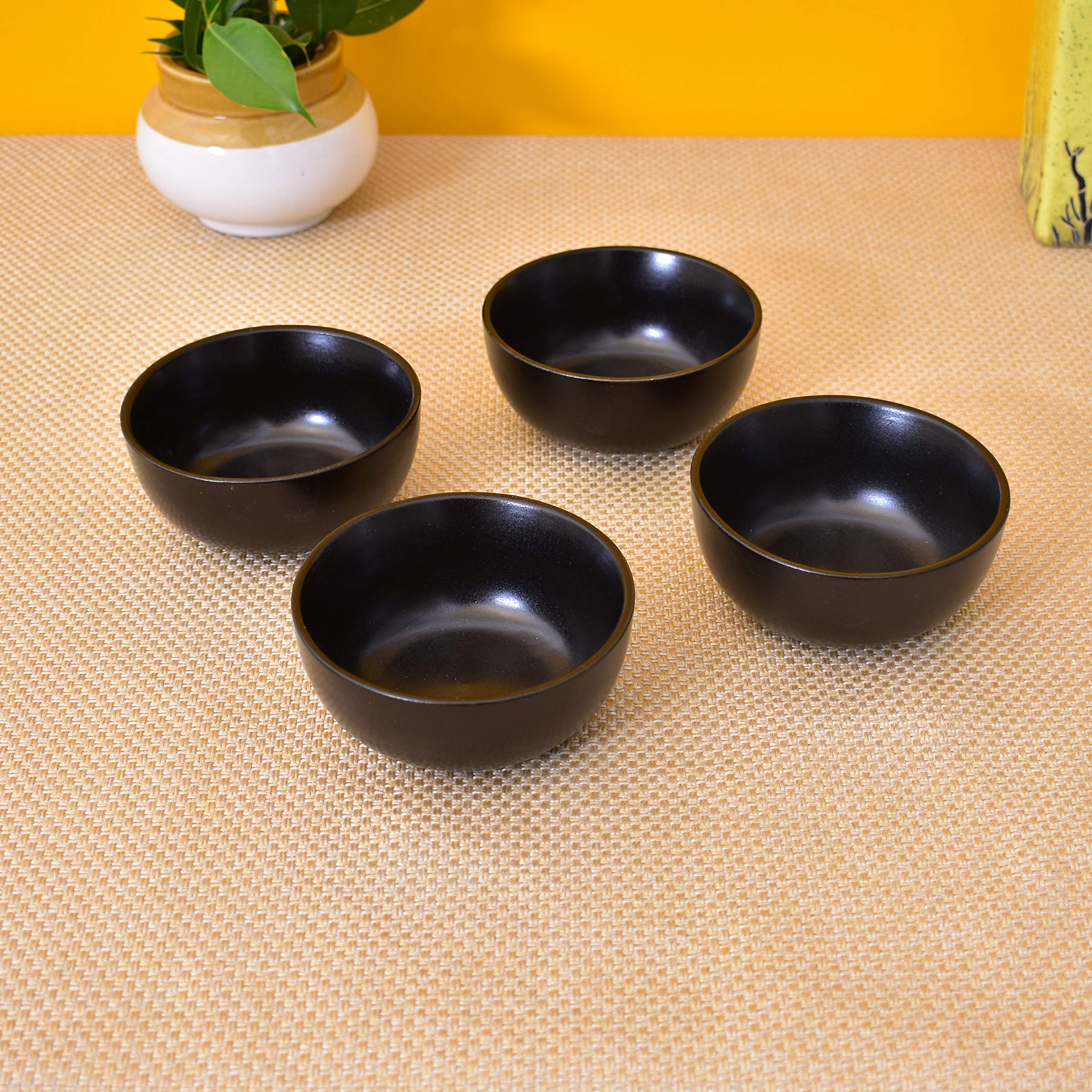 KunhaR Ceramic Matt Finish Dessert Bowl - 200 Ml, 4 Pieces, Black - Image 3