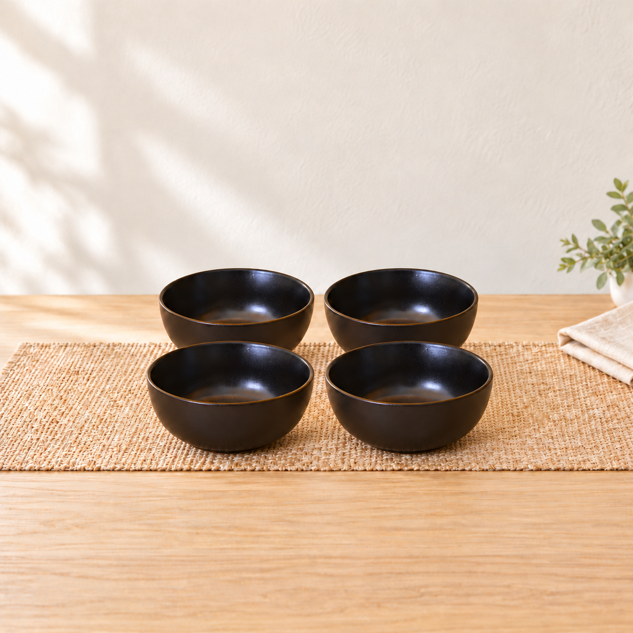KunhaR Ceramic Matt Finish Dessert Bowl - 200 Ml, 4 Pieces, Black