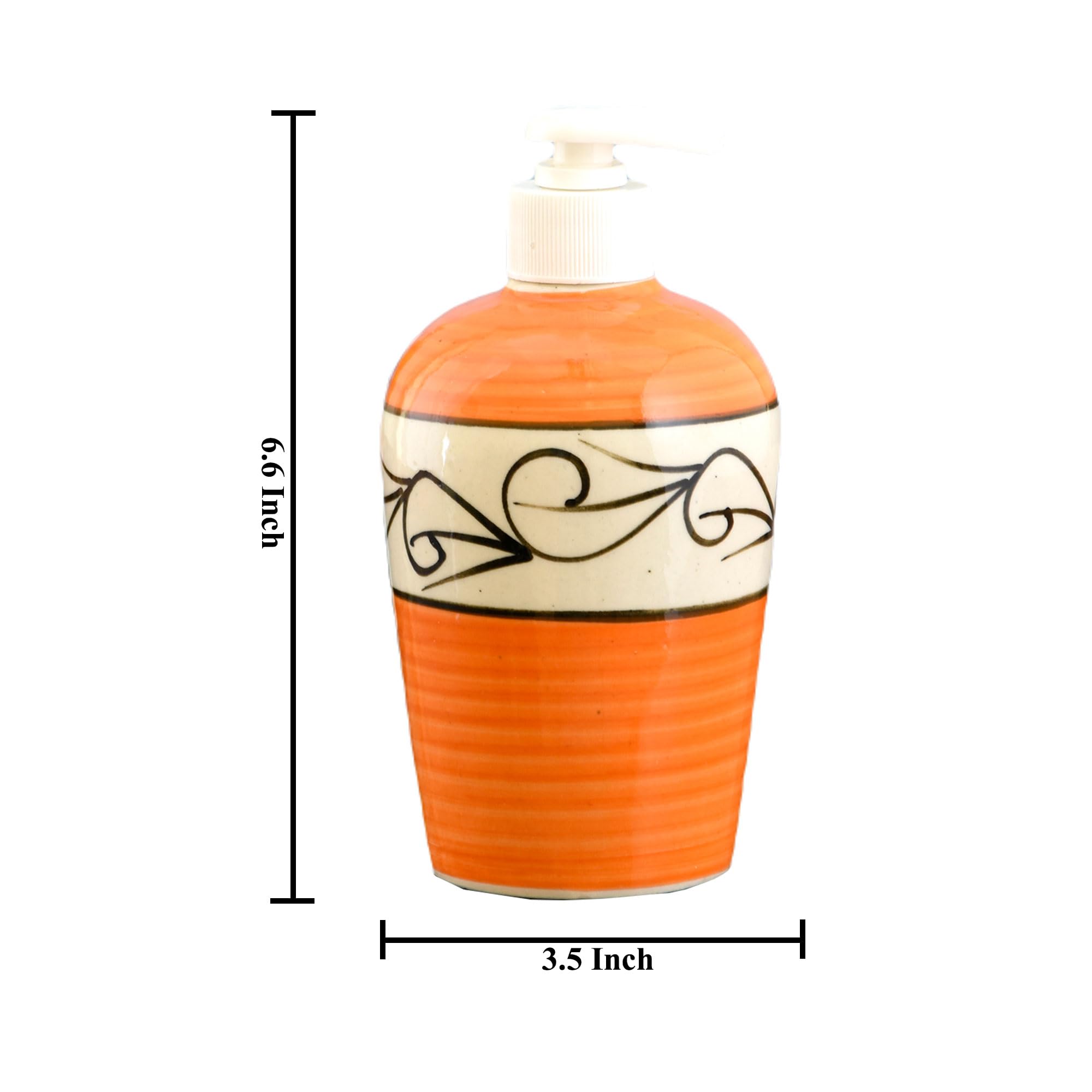 KunhaR Ceramic Liquid Soap Dispenser - Orange Line, 450ml, 2 Pieces - Image 2