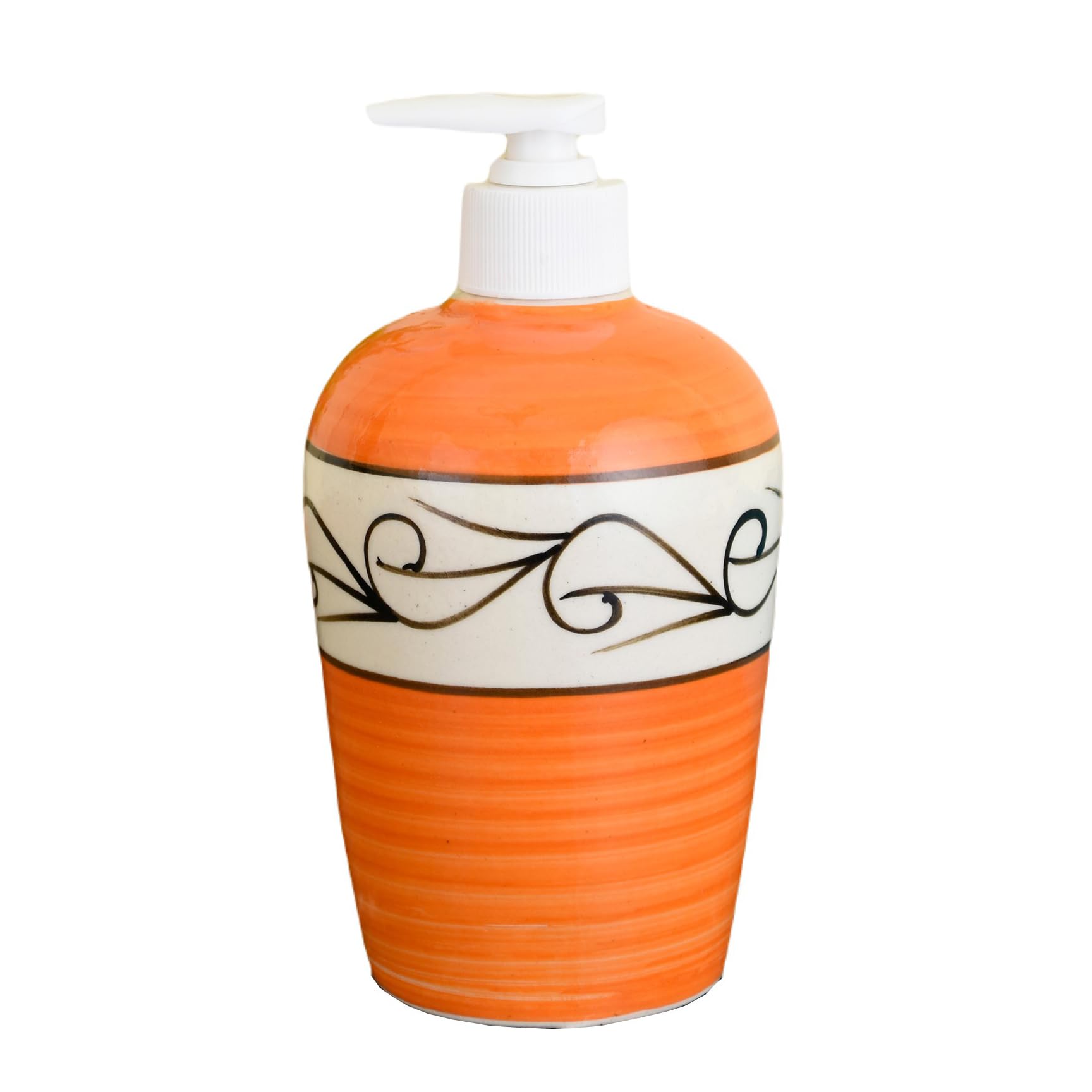 KunhaR Ceramic Liquid Soap Dispenser - Orange Line, 450ml, 2 Pieces - Image 3