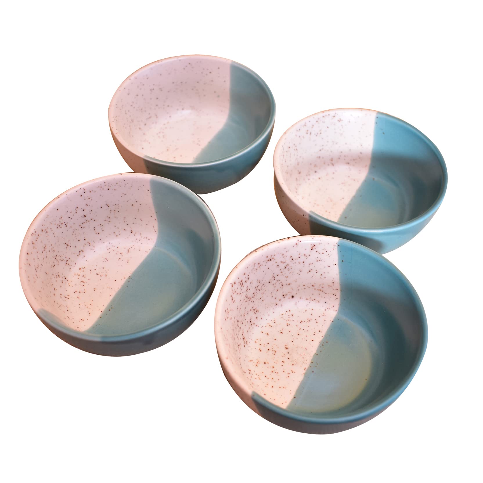 Kunhar Ceramic Dessert Bowls - 200 ML, 4 Pieces, White Dusty Blue - Image 5