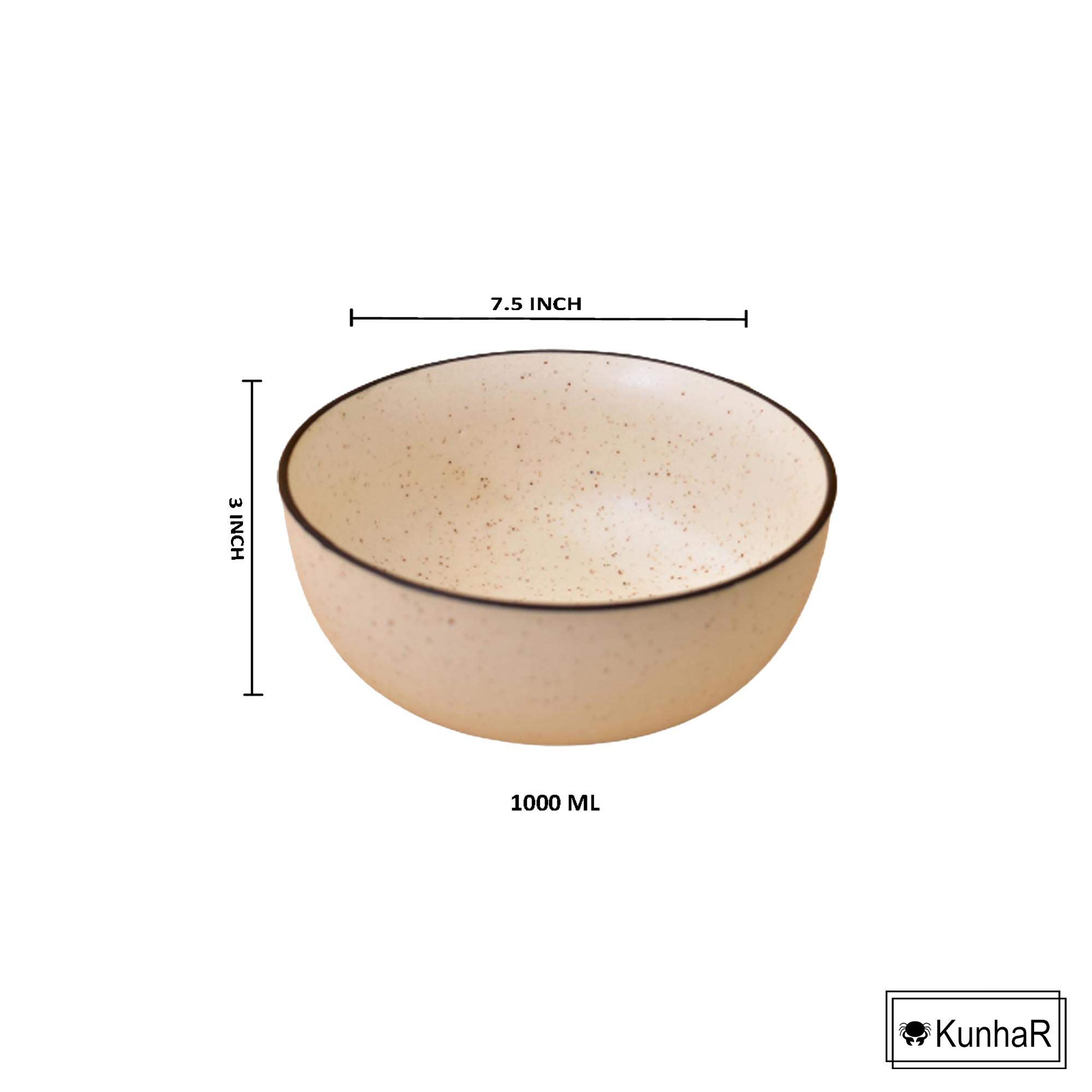 Kunhar Ceramic Serving Bowls (White Matt Black Border, 1500 ml) - 1 Piece - Image 3