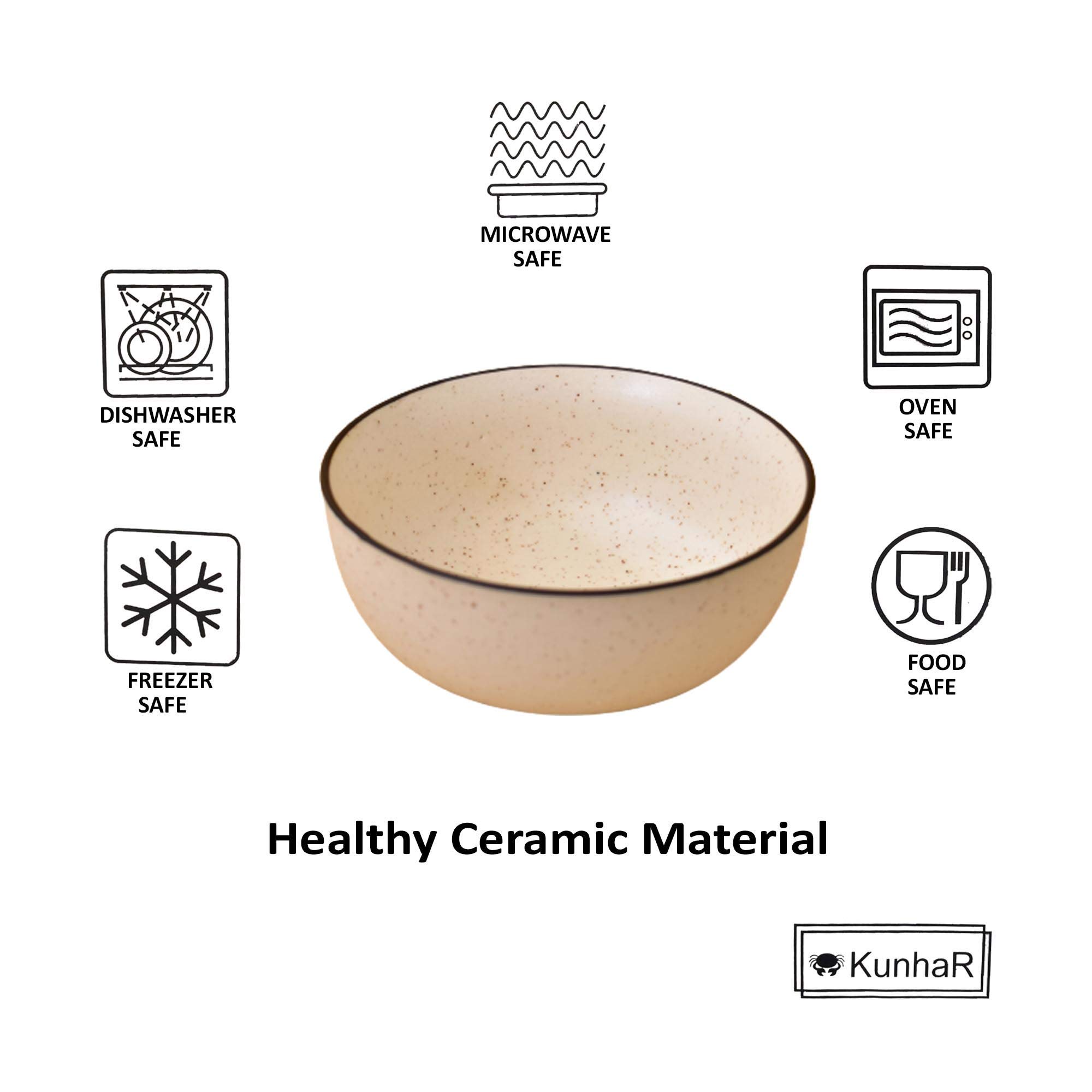 Kunhar Ceramic Serving Bowls (White Matt Black Border, 1500 ml) - 1 Piece - Image 4