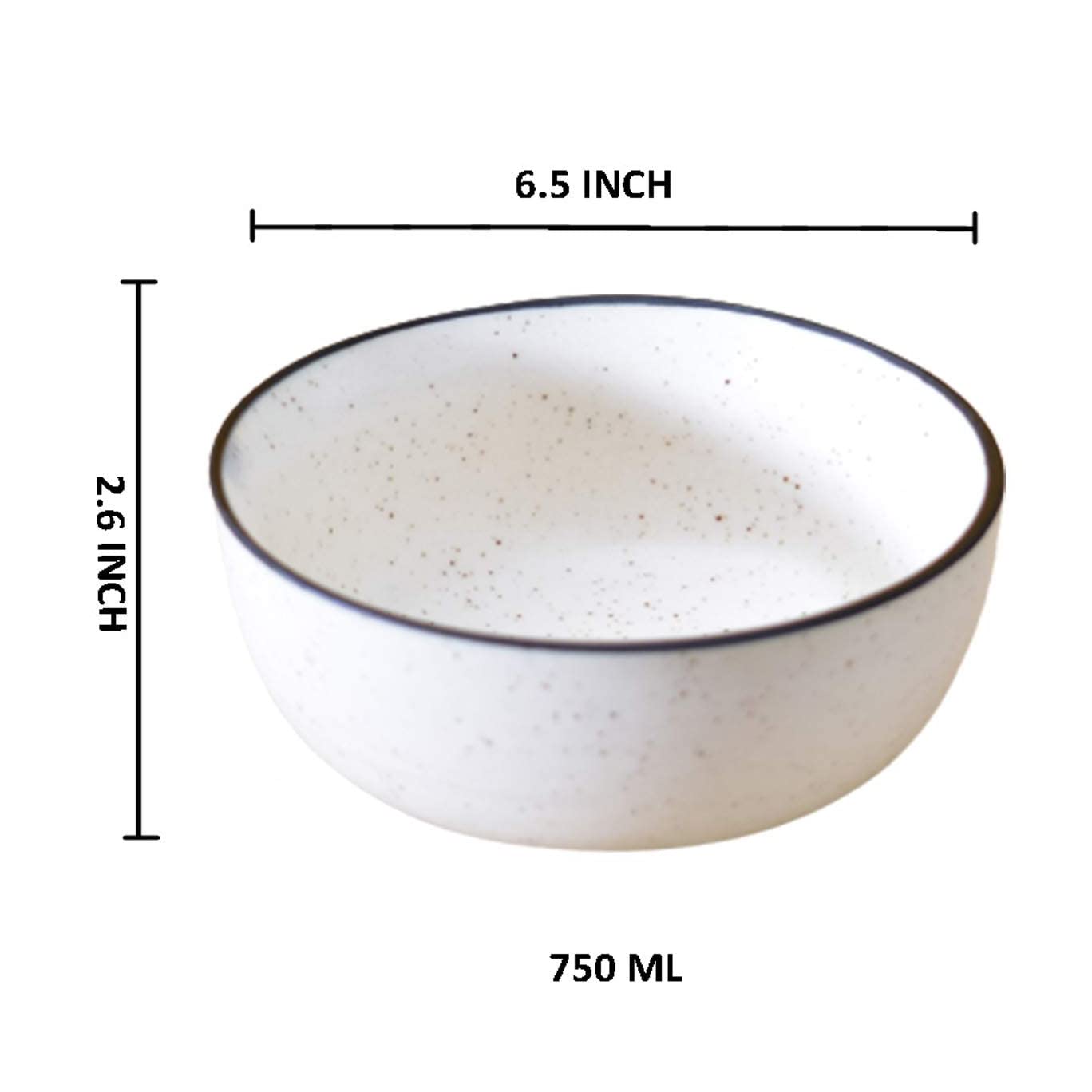 Kunhar Ceramic Serving Bowls (White Matt Black Border, 800 ml) - 1 Piece - Image 2