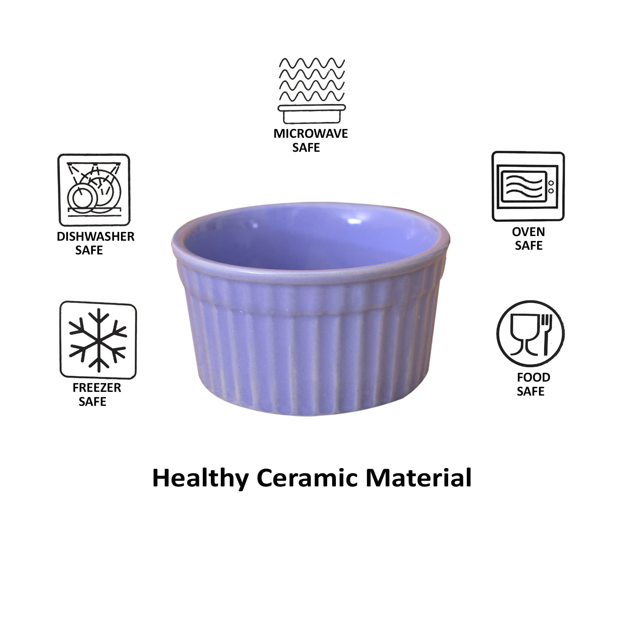 KunhaR Ceramic Ramekin Bowls - 200 ML, 4 Pieces, Lavender Blue - Image 2