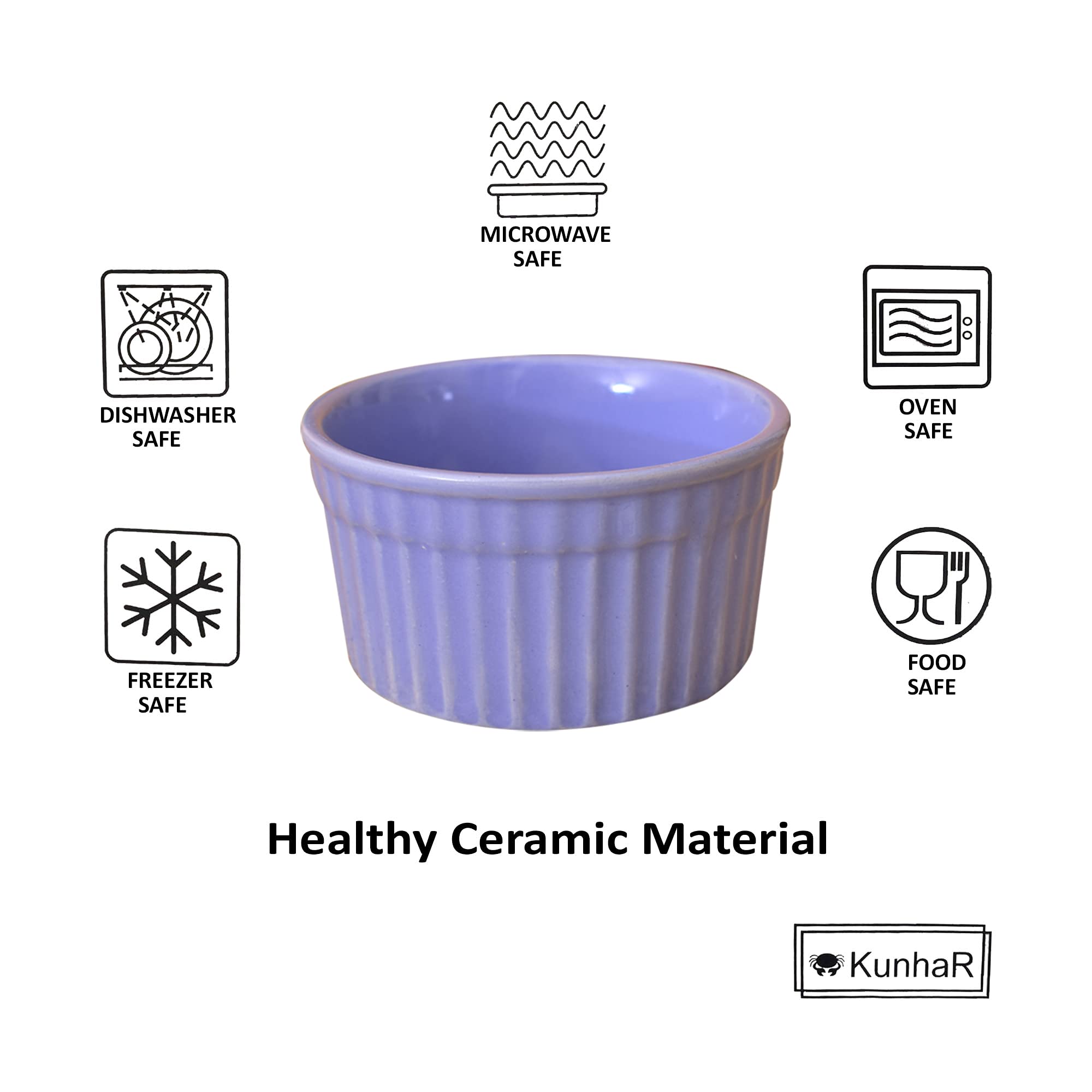 KunhaR Ceramic Ramekin Bowls - 200 ML, 6 Pieces, Lavender Blue - Image 4