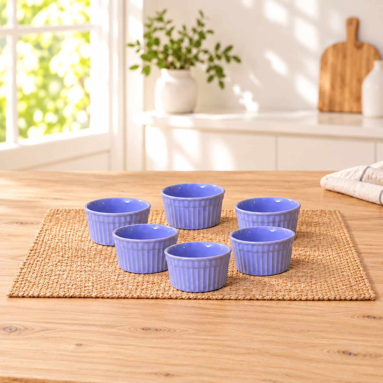 KunhaR Ceramic Ramekin Bowls - 200 ML, 6 Pieces, Lavender Blue