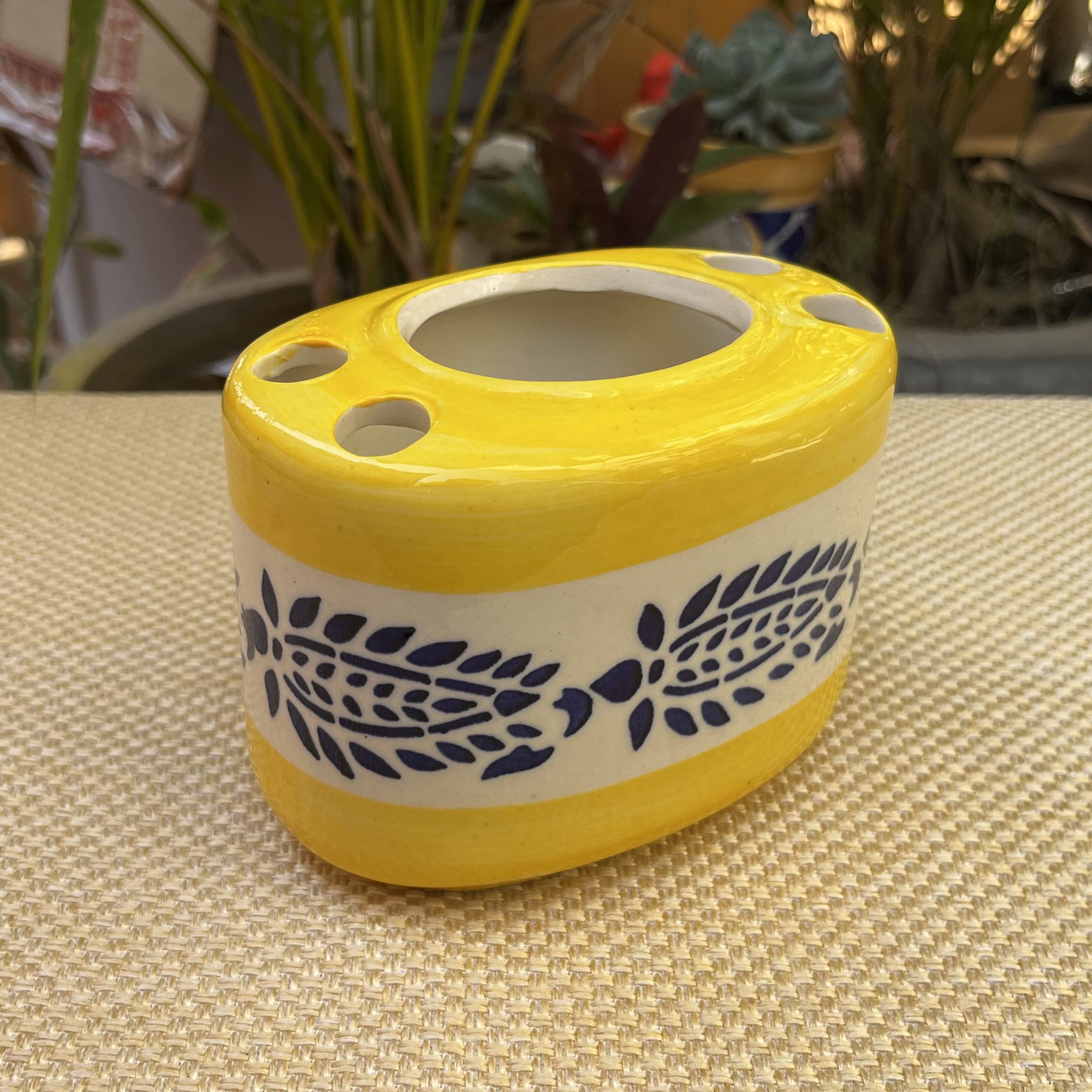 KunhaR Ceramic 2-Piece Bathroom Accessory Set, Yellow (Liquid Soap Dispenser 300 ML and Toothbrush Holder) - Image 3