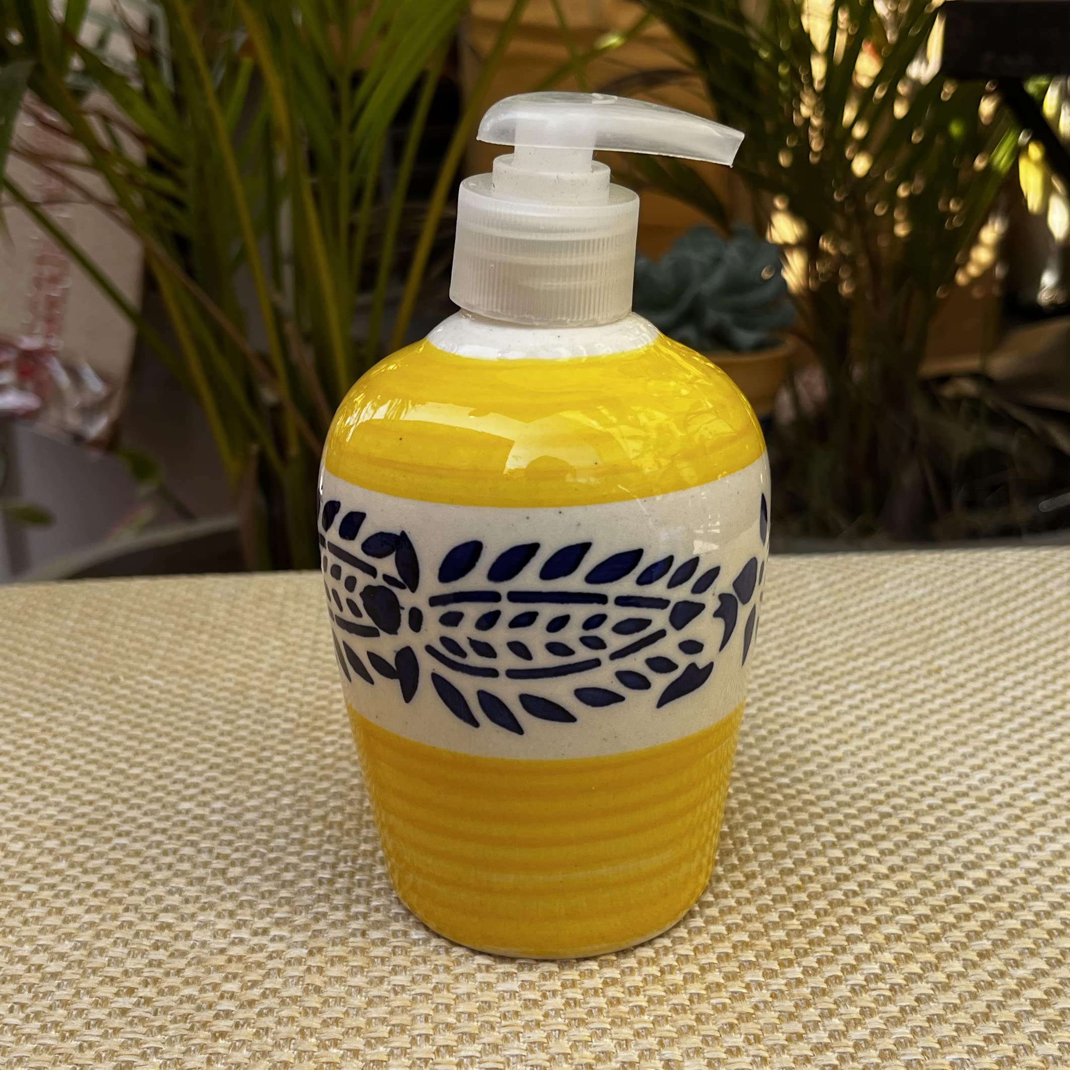 KunhaR Ceramic 2-Piece Bathroom Accessory Set, Yellow (Liquid Soap Dispenser 300 ML and Toothbrush Holder) - Image 5