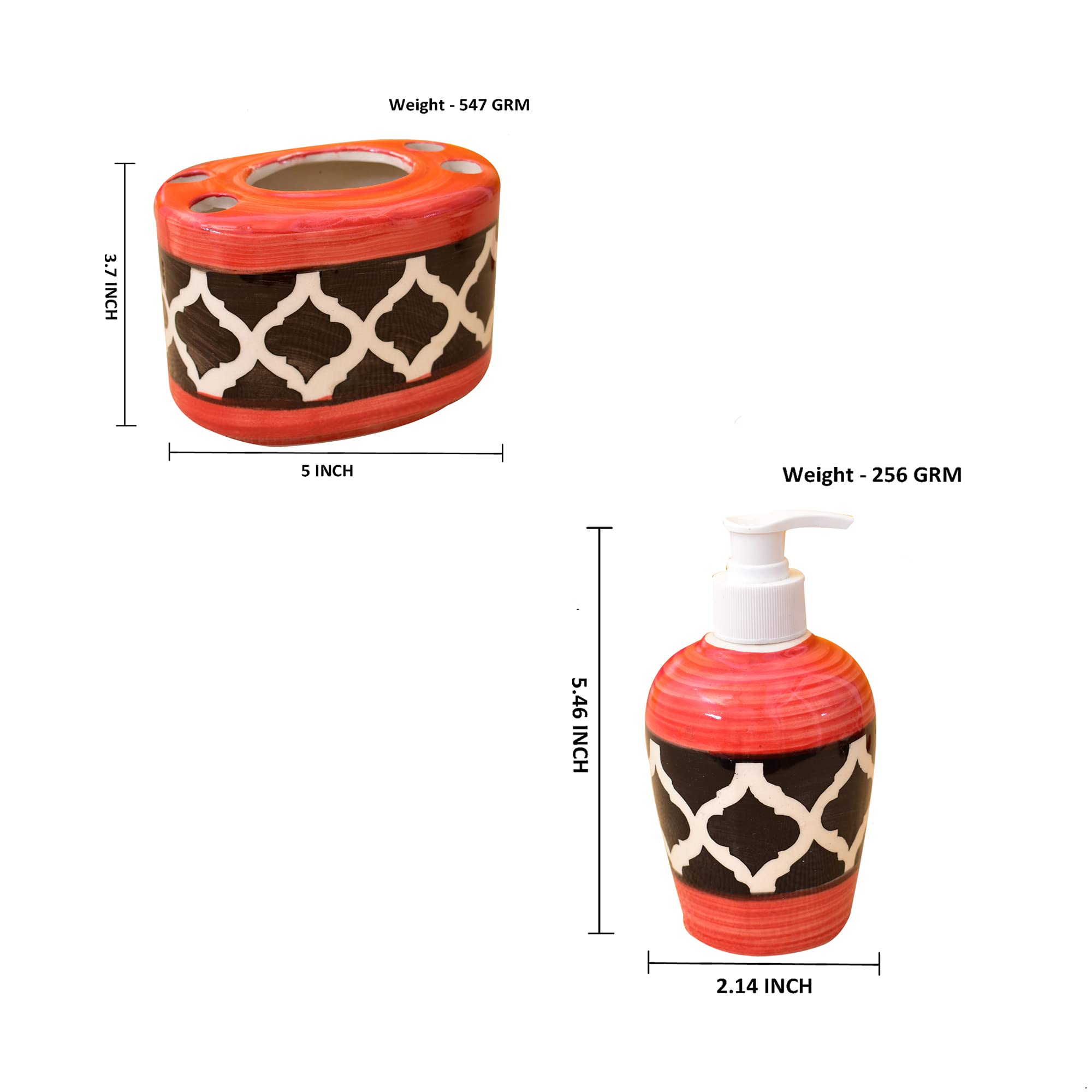 KunhaR Ceramic Bathroom Accessory Set, Red (Liquid Soap Dispenser and Toothbrush Holder) - Image 2
