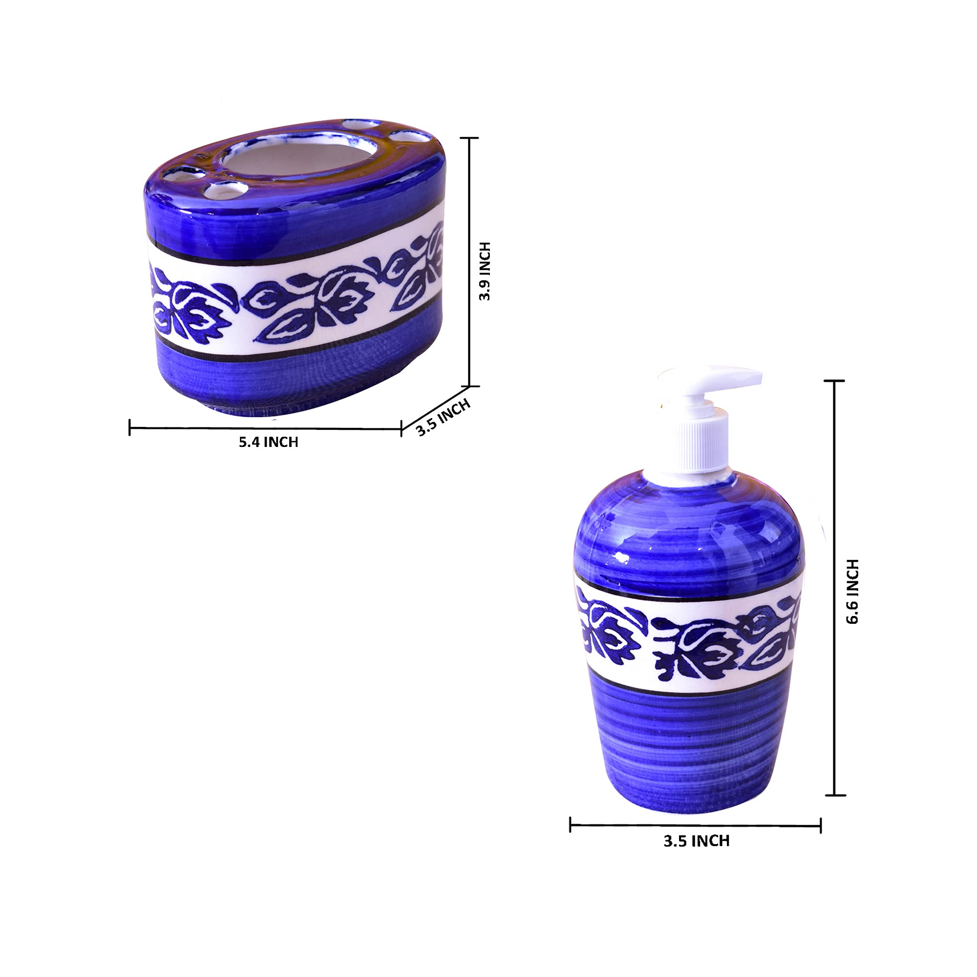 KunhaR Ceramic Bathroom Accessory Set, Blue (Liquid Soap Dispenser and Toothbrush Holder) - Image 2