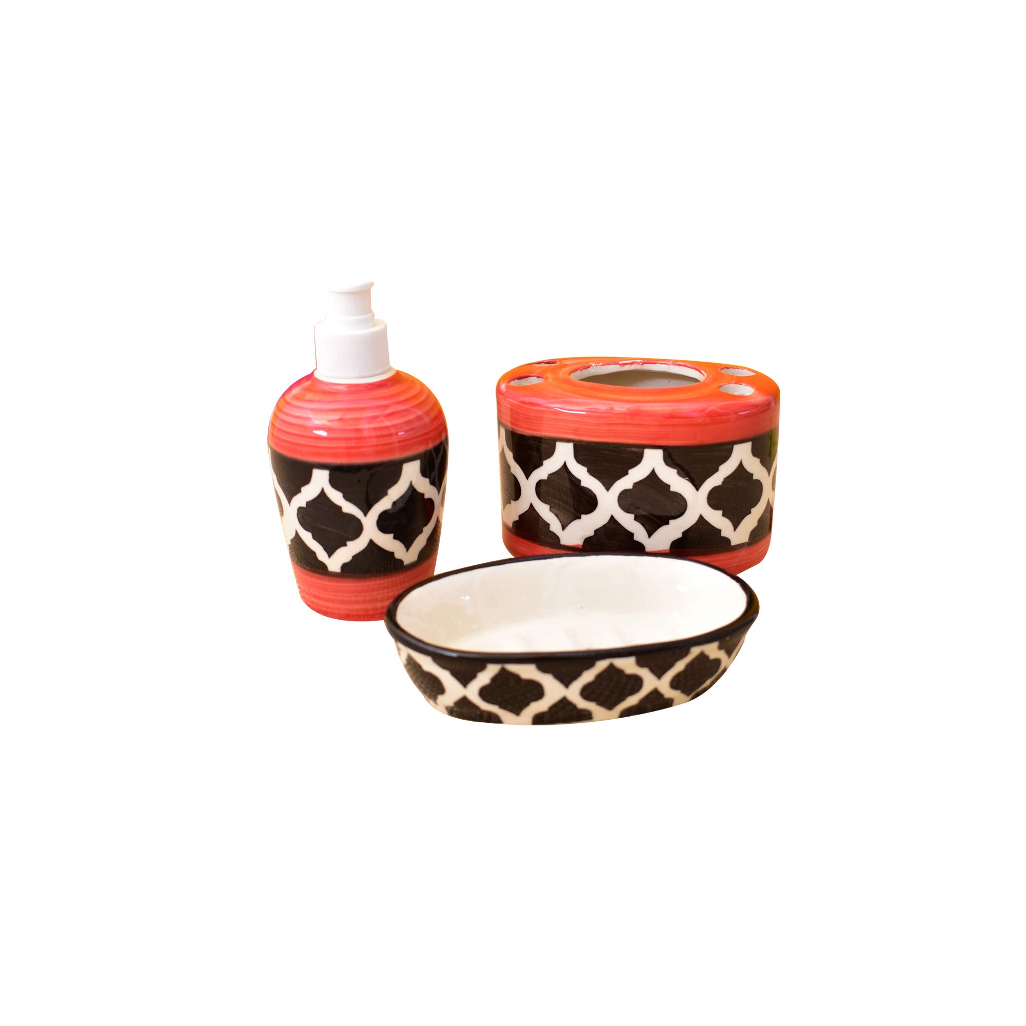 KunhaR Ceramic Bathroom Accessory Set, Red (Liquid Soap Dispenser, Soap Tray, Toothbrush Holder) - Image 2