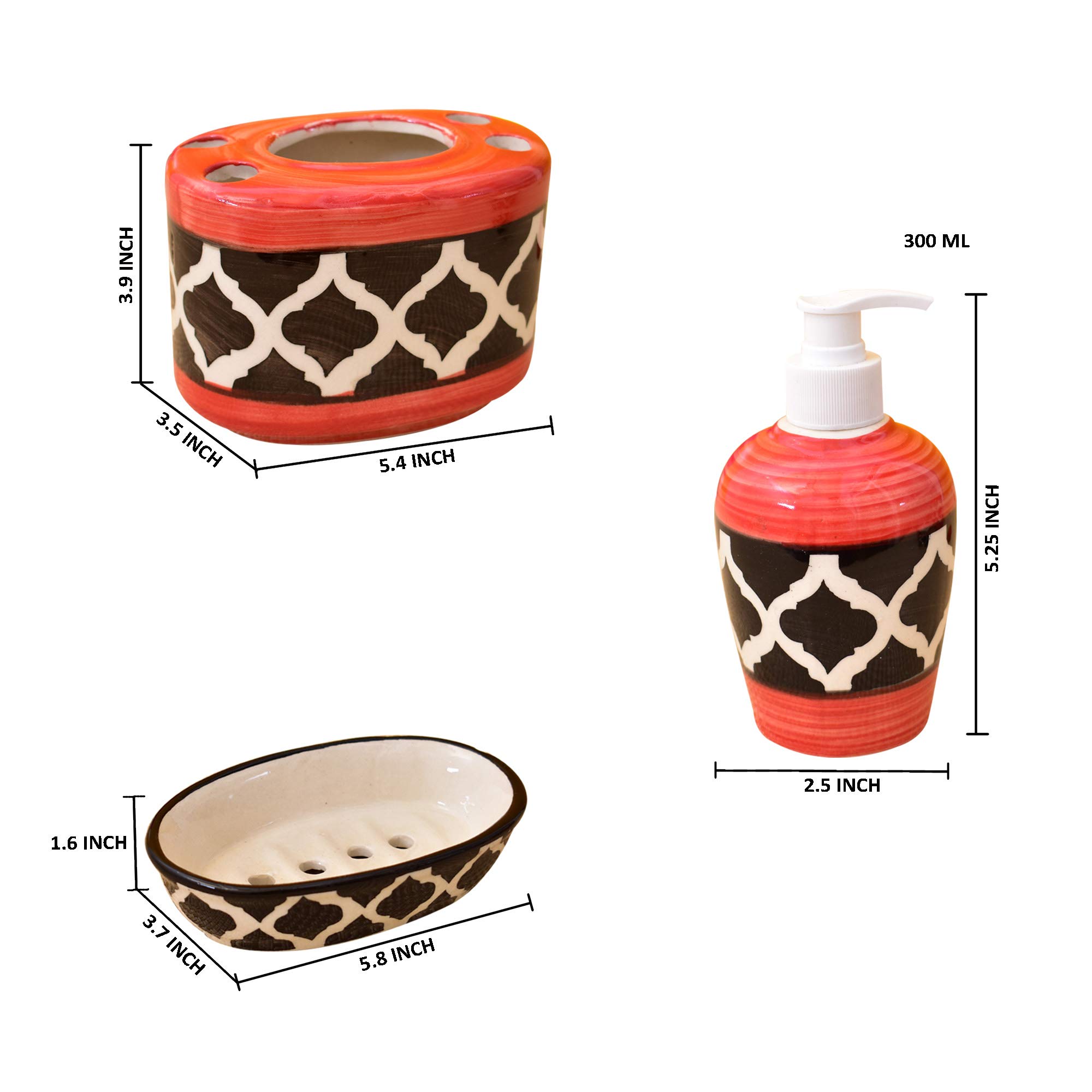 KunhaR Ceramic Bathroom Accessory Set, Red (Liquid Soap Dispenser, Soap Tray, Toothbrush Holder) - Image 3