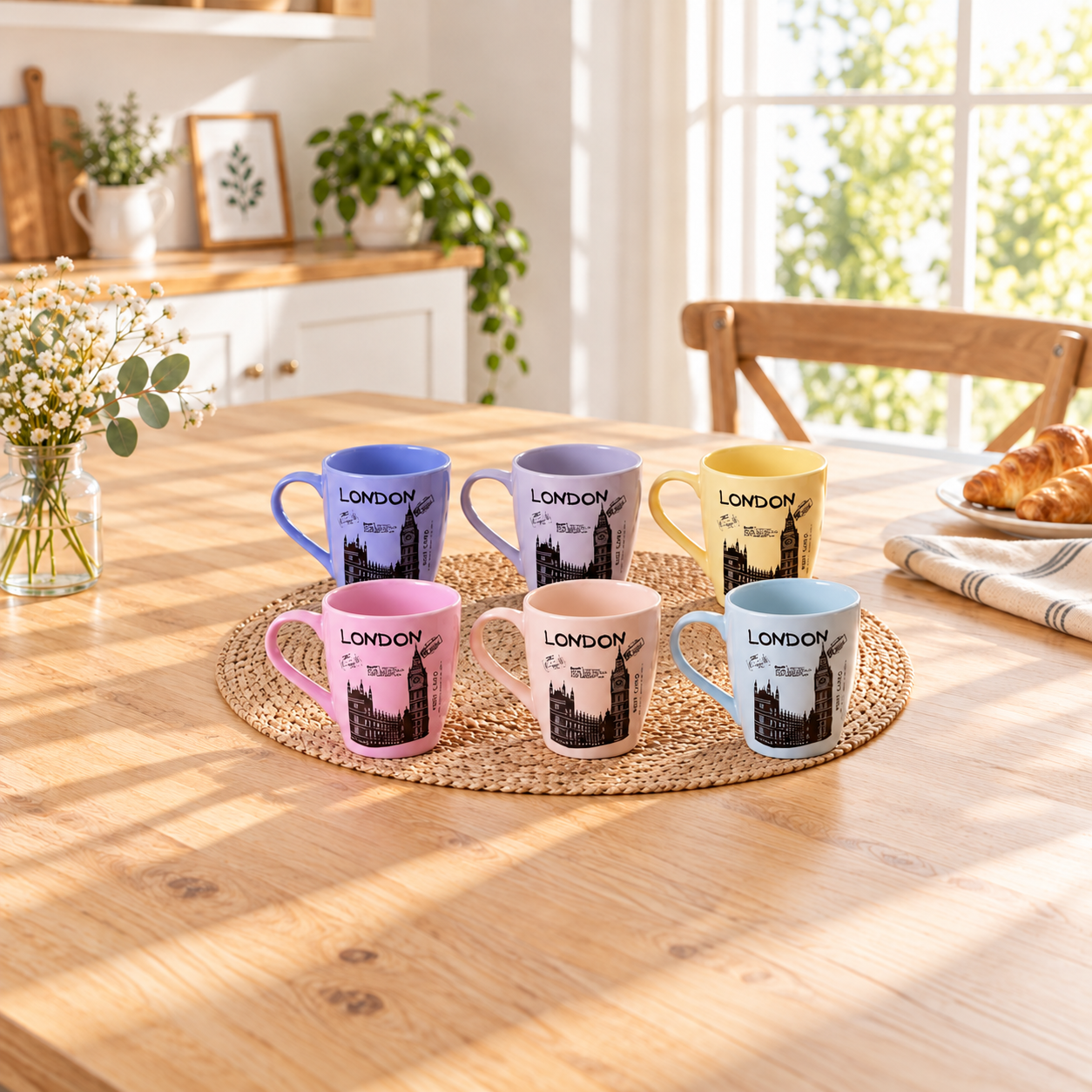 Kunhar Ceramic Coffee Mug - 6 Pieces, Multicolor, 300ml