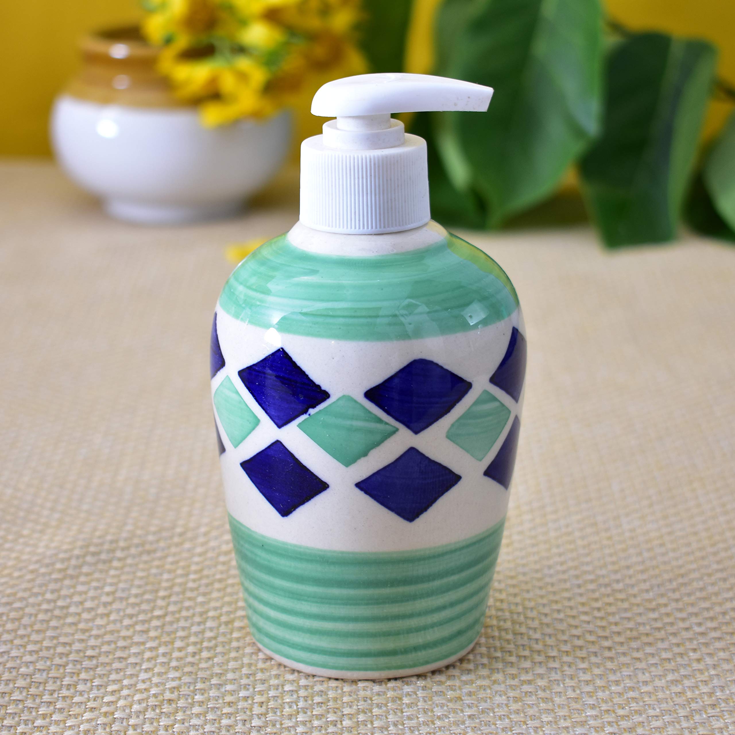 KunhaR Ceramic 3-Piece Bathroom Accessory Set, Green (Liquid Soap Dispenser 450 ML, Soap Dish Holder and Toothbrush Holder) - Image 2