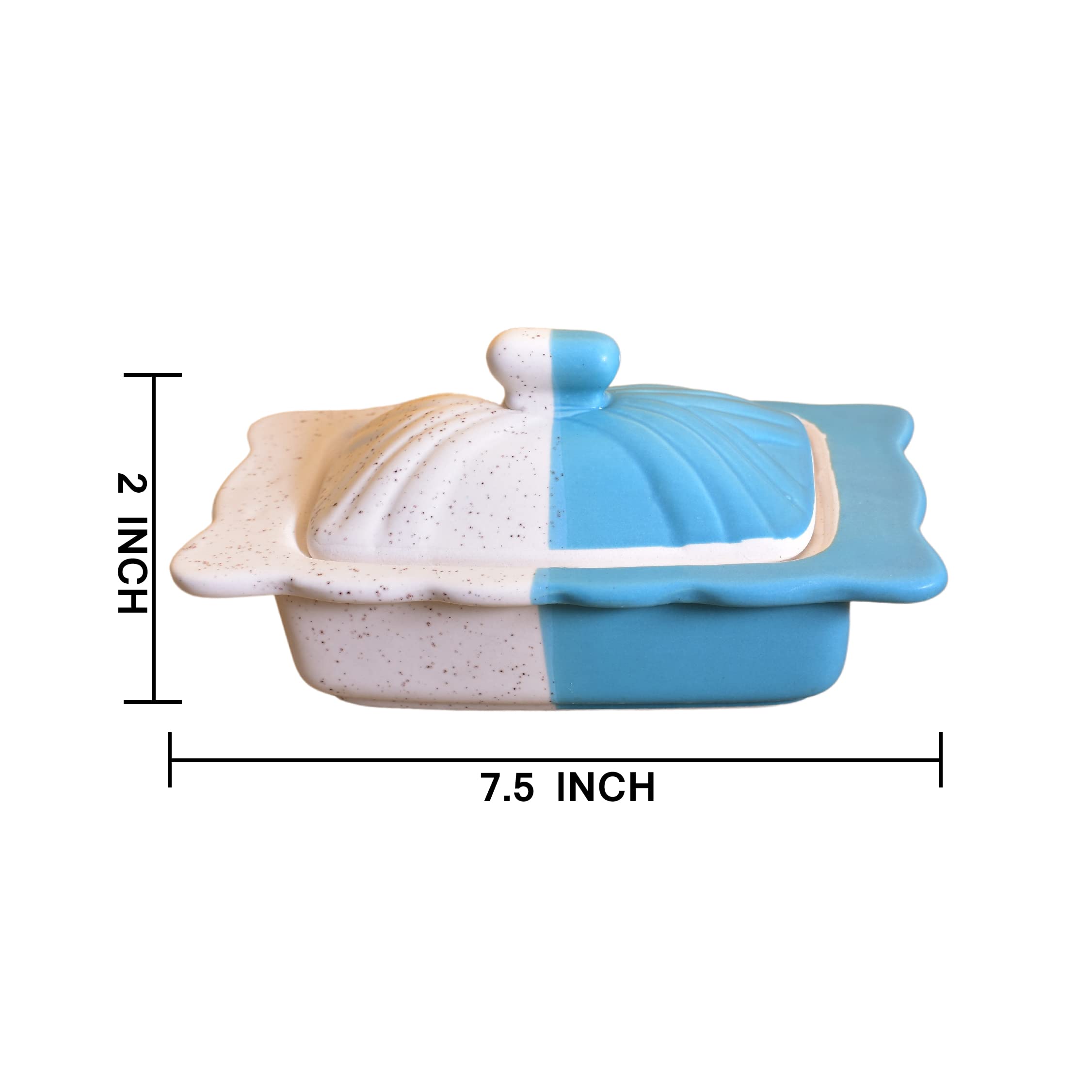 KunhaR Ceramic Butter Pot - 400 Ml, 1 Piece, White Blue - Image 3