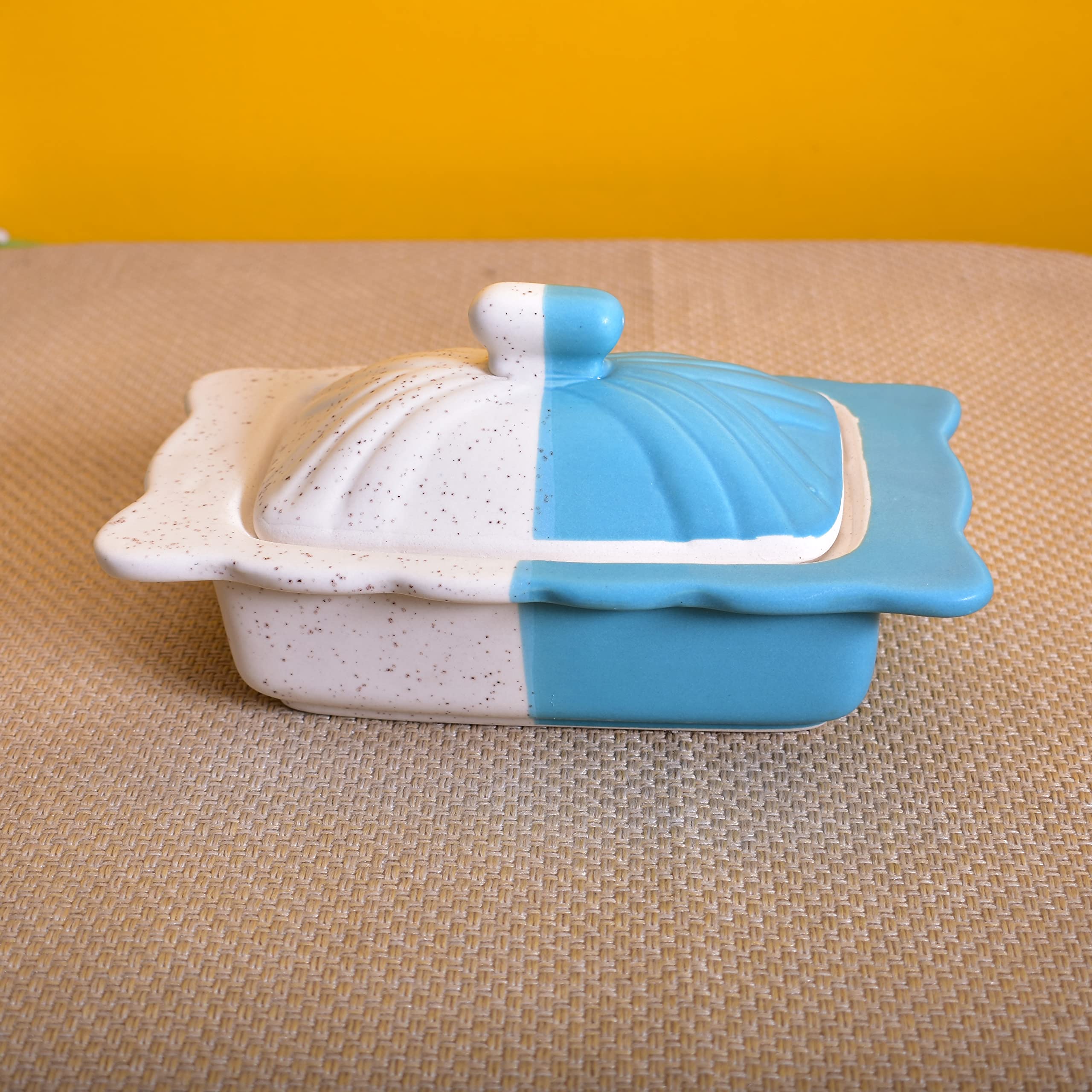 KunhaR Ceramic Butter Pot - 400 Ml, 1 Piece, White Blue - Image 4