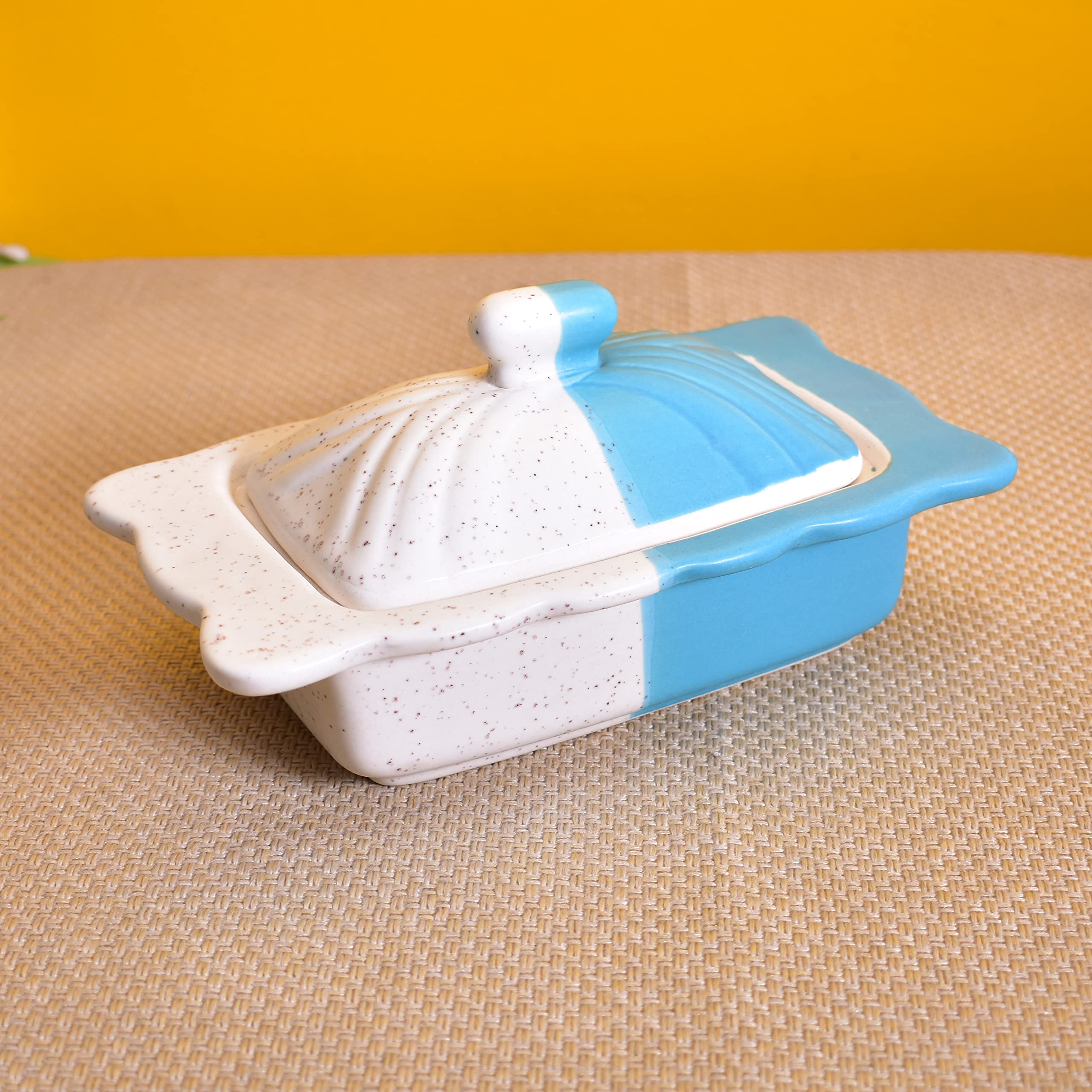 KunhaR Ceramic Butter Pot - 400 Ml, 1 Piece, White Blue - Image 5