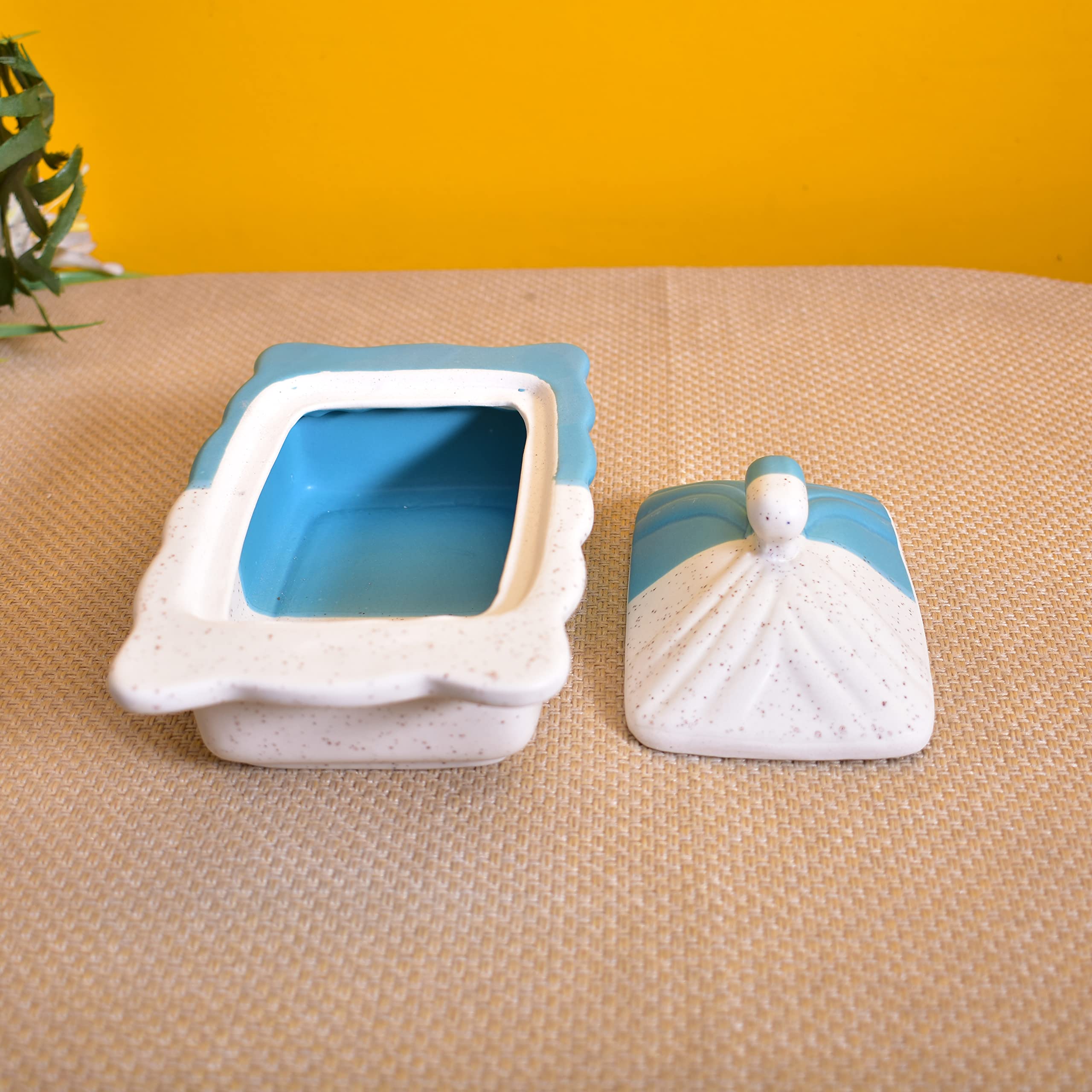 KunhaR Ceramic Butter Pot - 400 Ml, 1 Piece, White Blue - Image 6