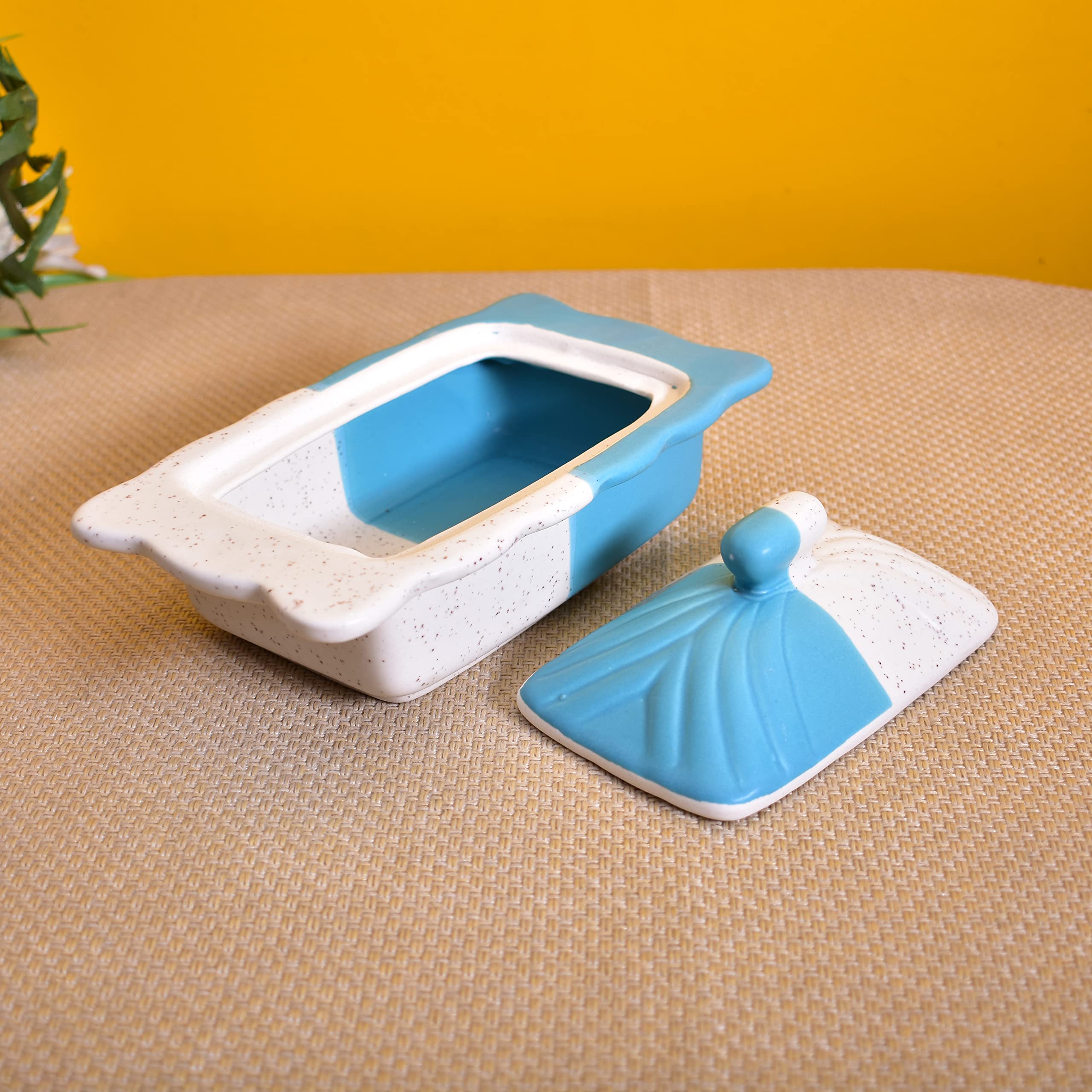 KunhaR Ceramic Butter Pot - 400 Ml, 1 Piece, White Blue - Image 7