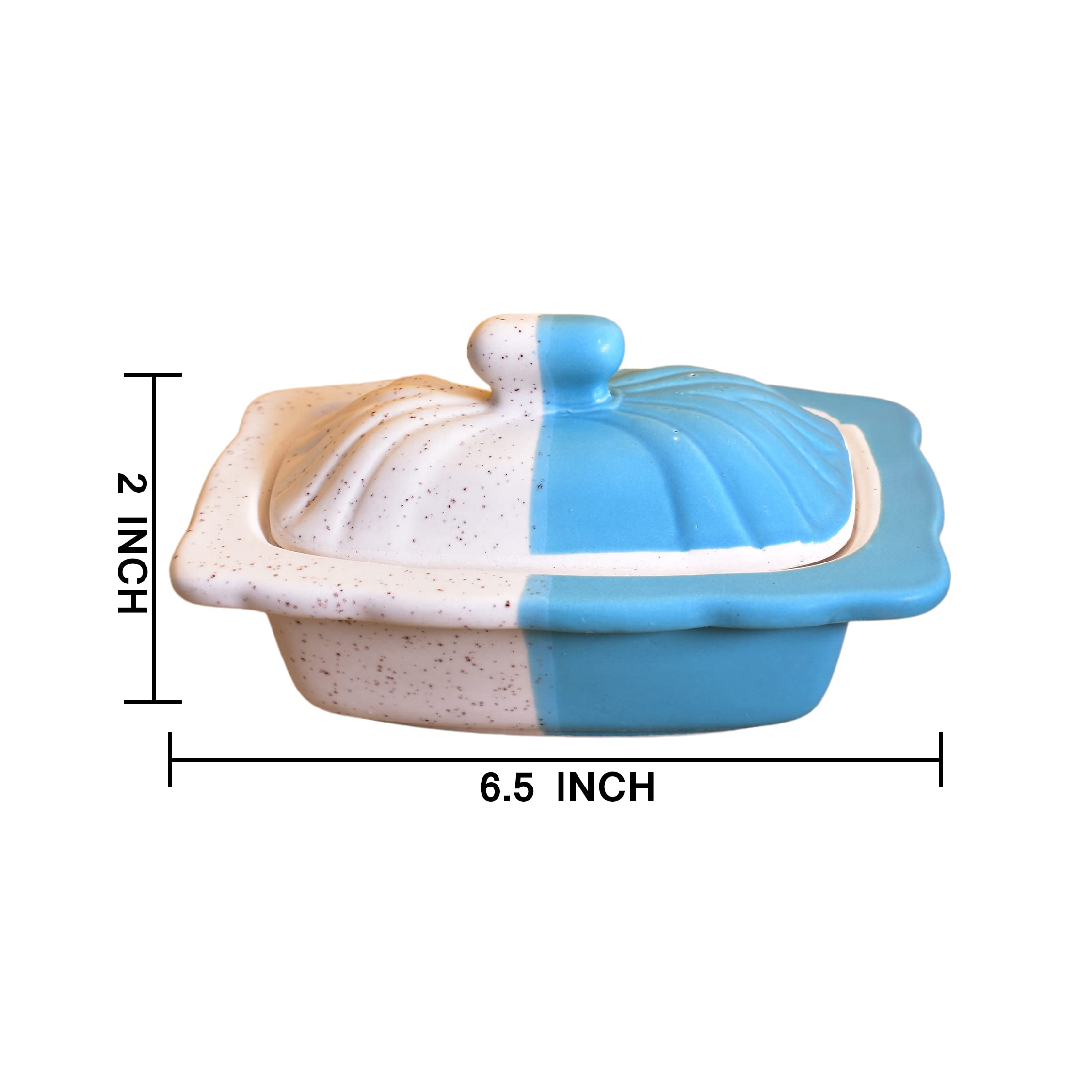 KunhaR Ceramic Butter Pot - 350 Ml, 1 Piece, White Blue - Image 3