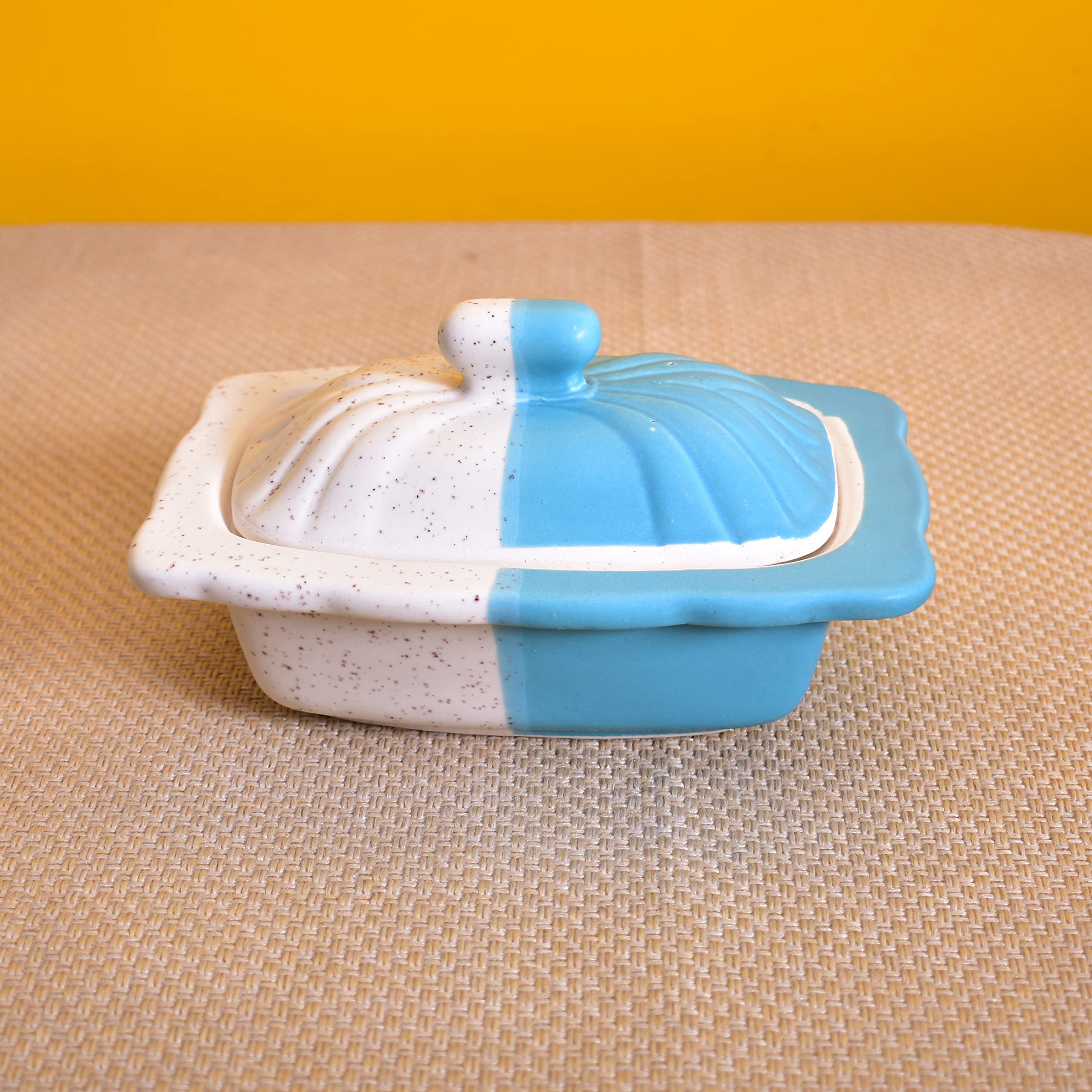 KunhaR Ceramic Butter Pot - 350 Ml, 1 Piece, White Blue - Image 4