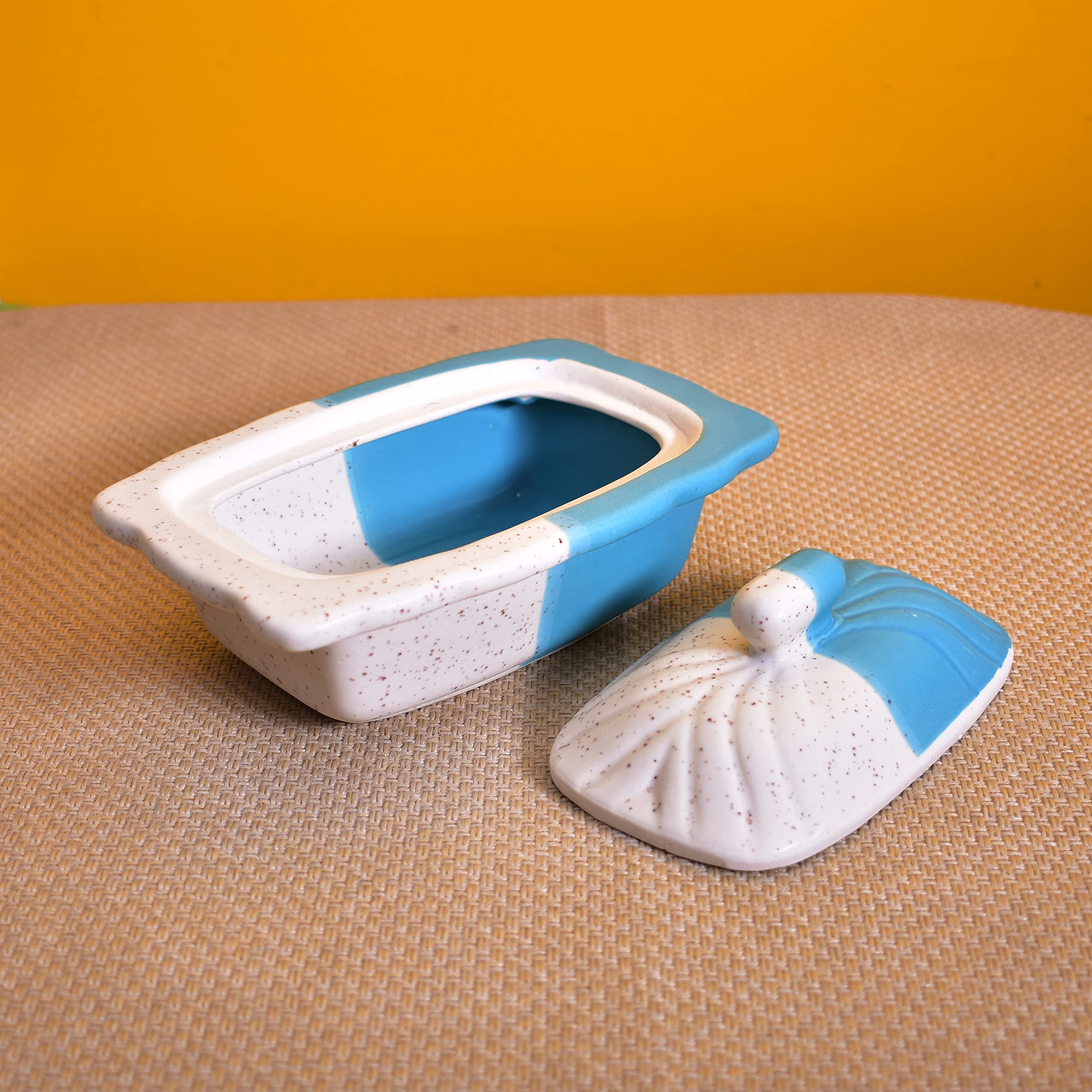 KunhaR Ceramic Butter Pot - 350 Ml, 1 Piece, White Blue - Image 6
