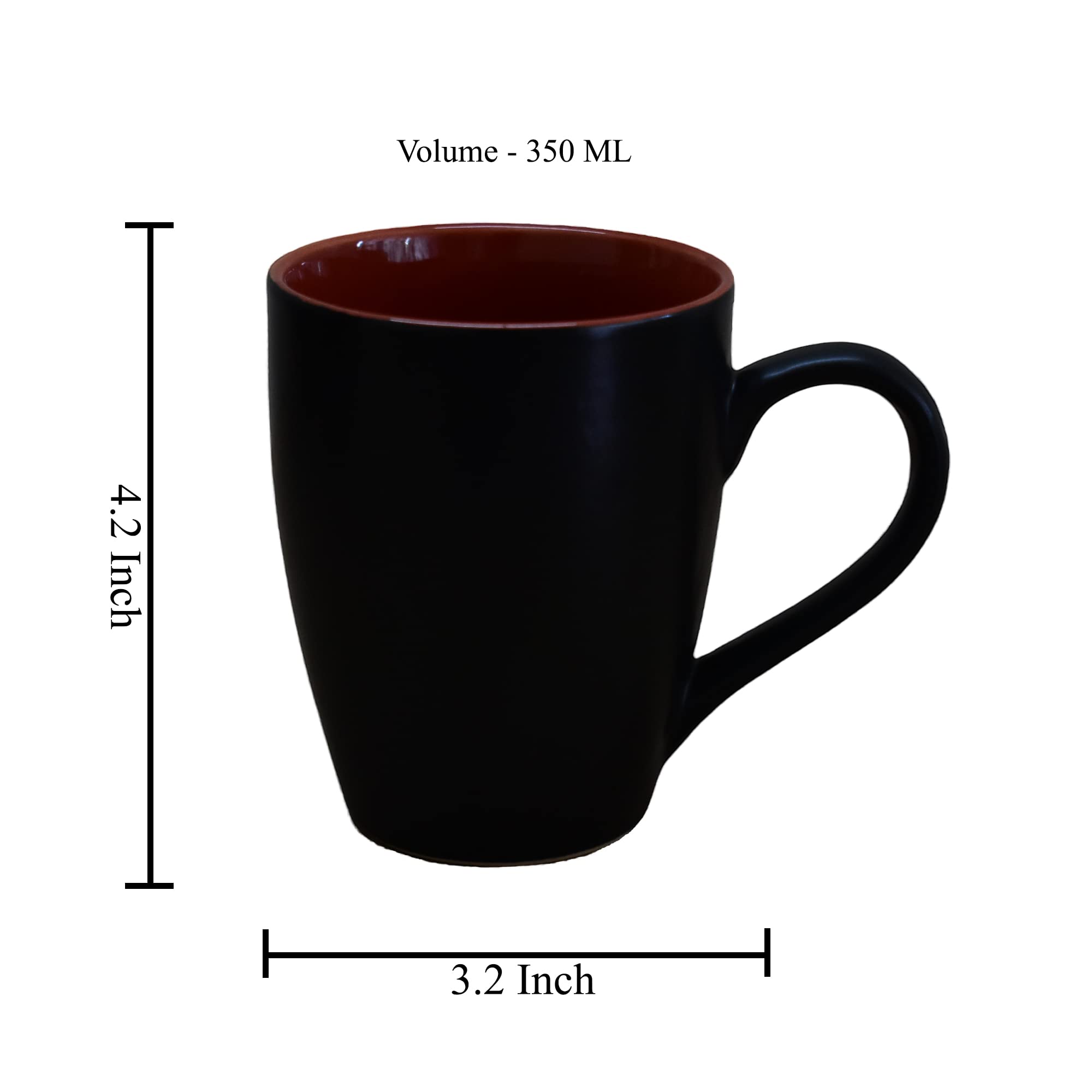 Kunhar Ceramic Coffee Mug, Ceramic Milk Mug - 350 Ml, 2 Pieces, Black Red - Image 2