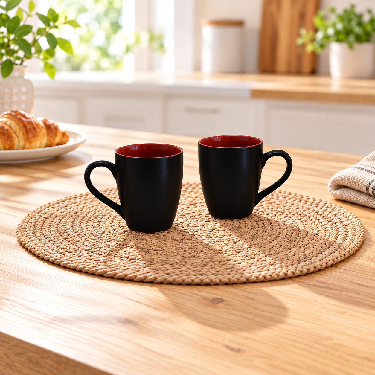 Kunhar Ceramic Coffee Mug, Ceramic Milk Mug - 350 Ml, 2 Pieces, Black Red