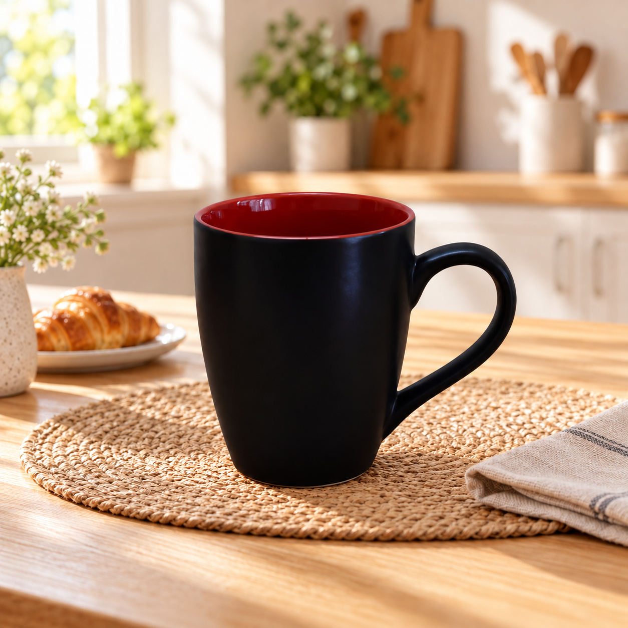 Kunhar Ceramic Coffee Mug, Ceramic Milk Mug - 350 Ml, 1 Piece, Black Red