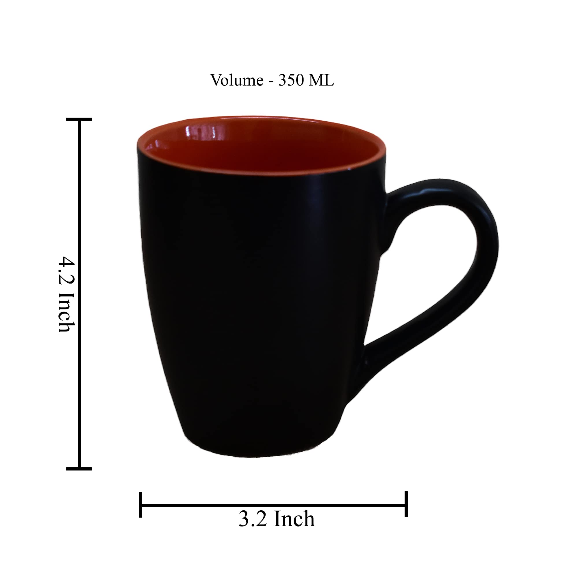Kunhar Ceramic Coffee Mug, Ceramic Milk Mug - 350 Ml, 1 Piece, Black Light Red - Image 2
