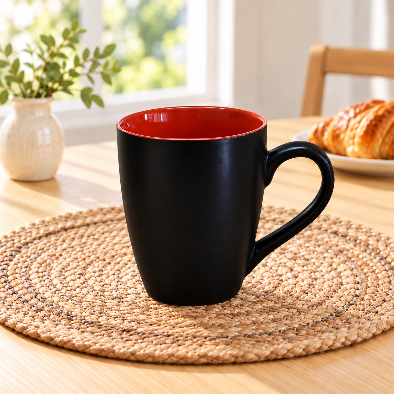 Kunhar Ceramic Coffee Mug, Ceramic Milk Mug - 350 Ml, 1 Piece, Black Light Red