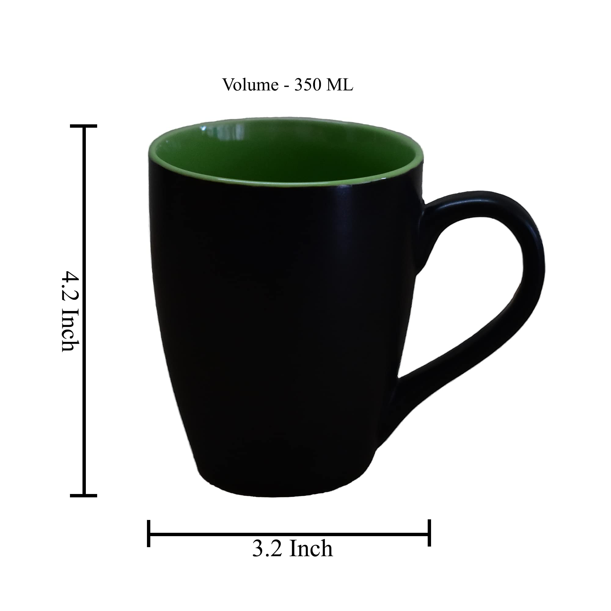 Kunhar Ceramic Coffee Mug, Ceramic Milk Mug - 350 Ml, 2 Pieces, Black Green - Image 2