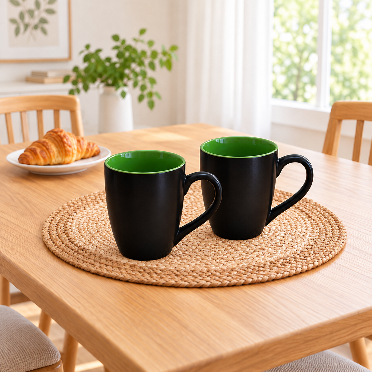 Kunhar Ceramic Coffee Mug, Ceramic Milk Mug - 350 Ml, 2 Pieces, Black Green