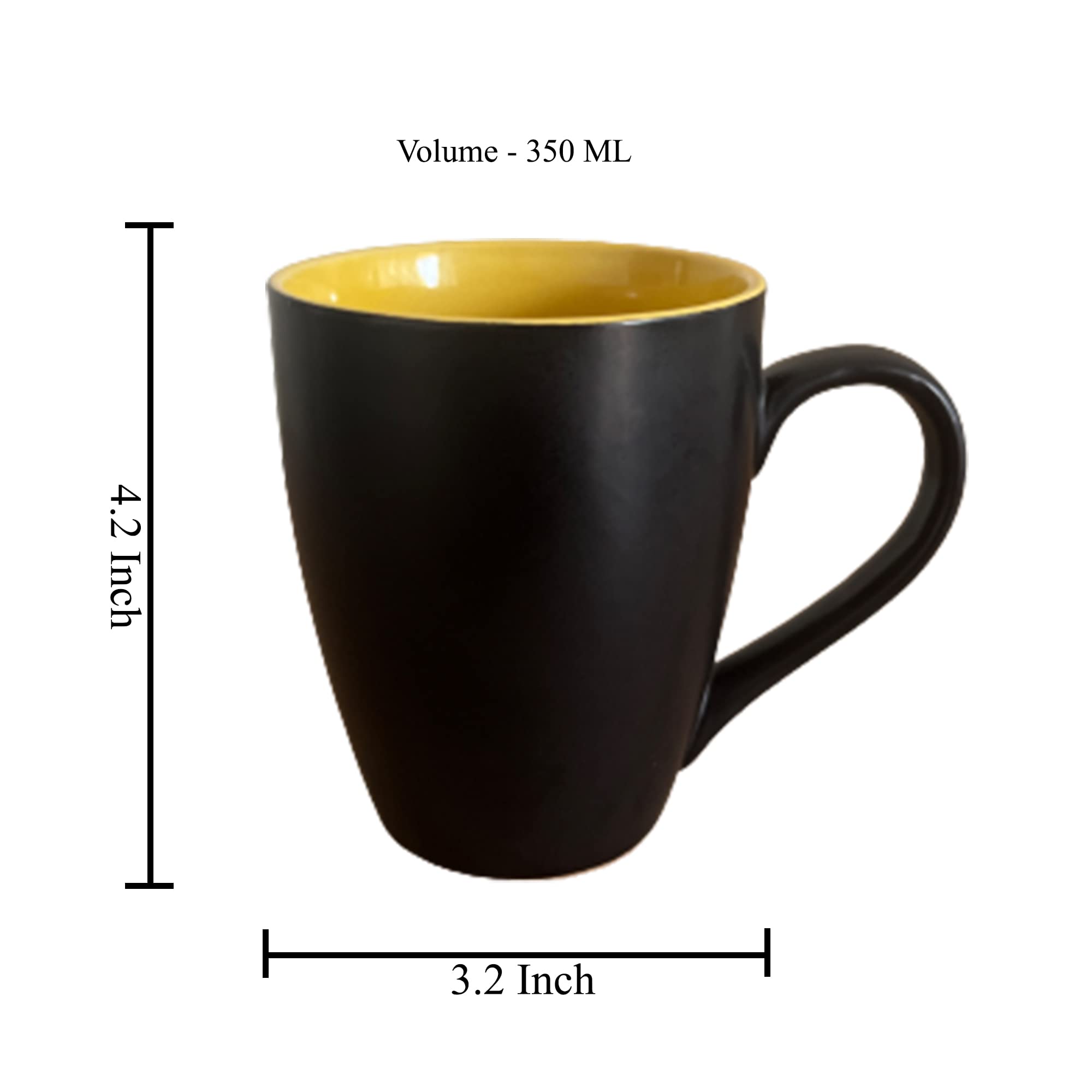 Kunhar Ceramic Coffee Mug, Ceramic Milk Mug - 350 Ml, 1 Piece, Black Yellow Matte - Image 2